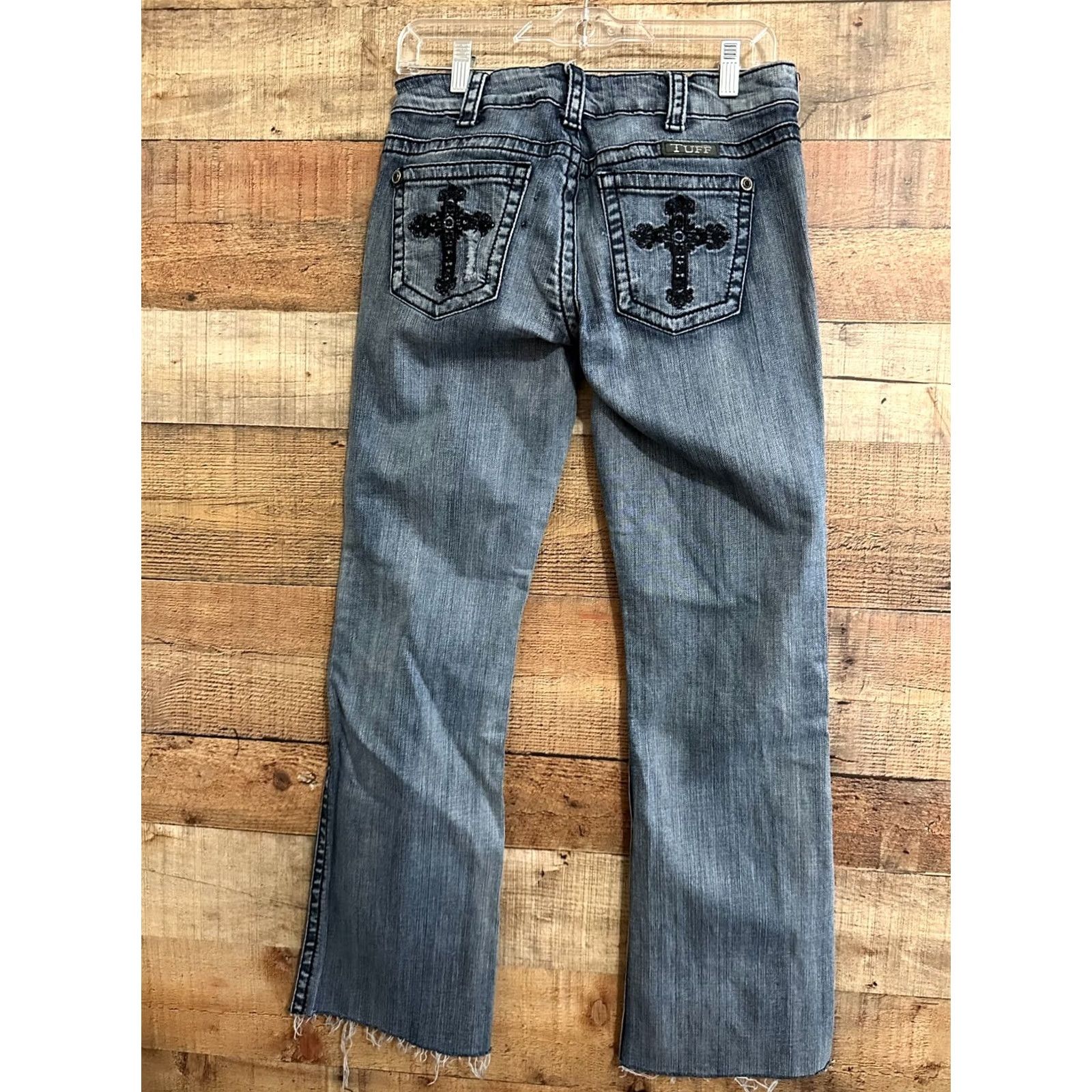 Vintage VINTAGE Cowgirl Tuff Victory Block Distressed Crosses Blue Jeans Women 28x29actual Size ONE SIZE - 5 Thumbnail