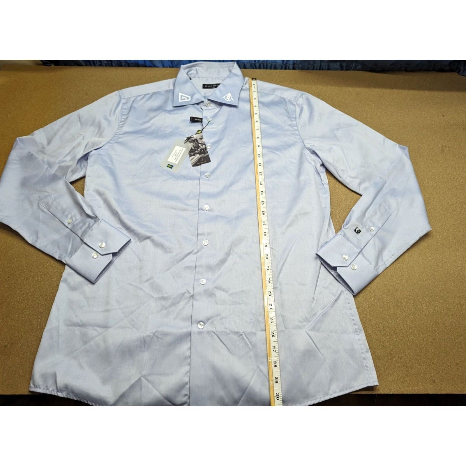 ALEXIS ERNST ALEXIS of Sweden Classic Cut Slim Fit Formal Dress Shirt 2XL Blue Cotton Flannel Button-Up Shirt Men Size XL 43/44 Size 48R - 5 Thumbnail
