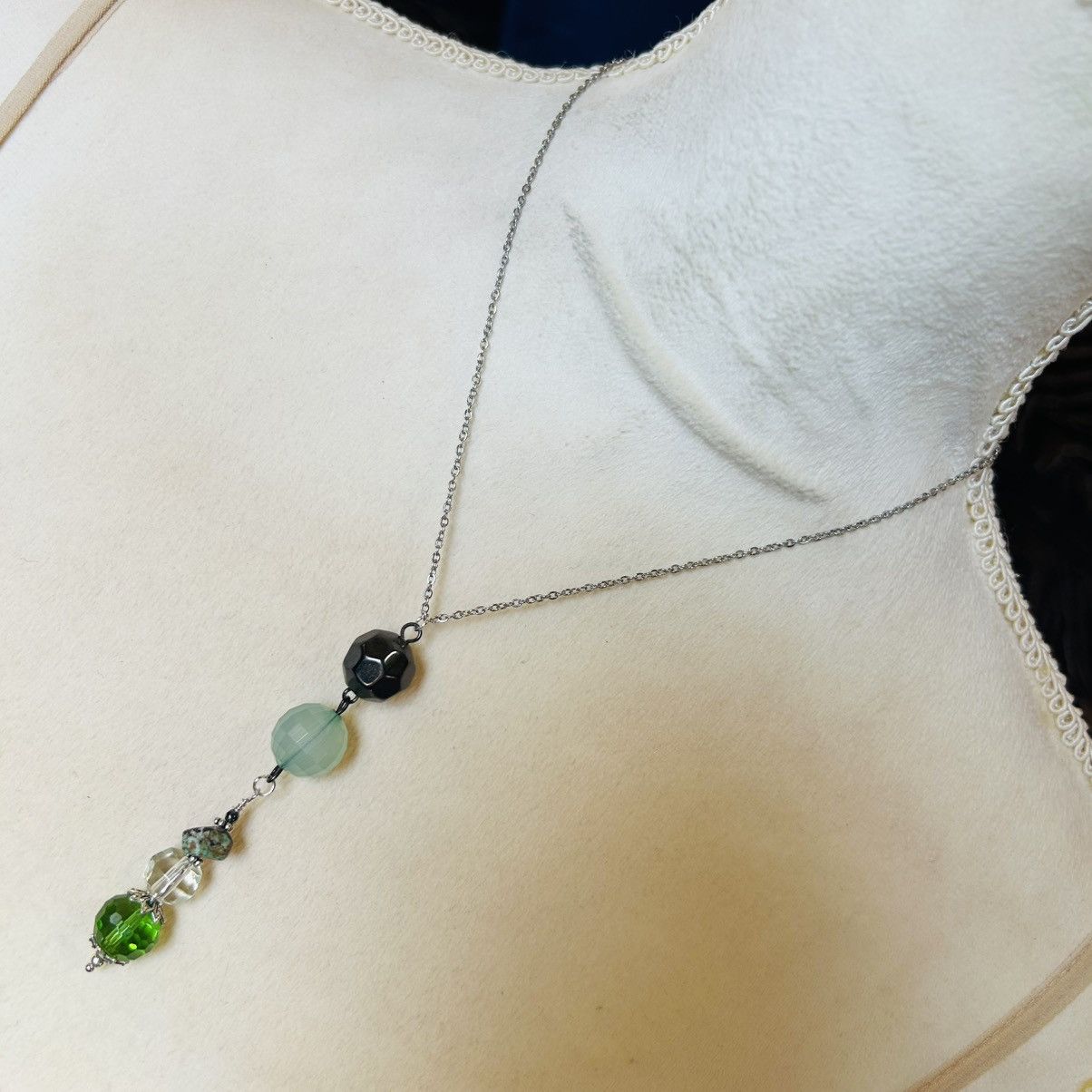 Handmade Handcrafted vintage crystal turquoise bead drop necklace Size ONE SIZE - 1 Thumbnail