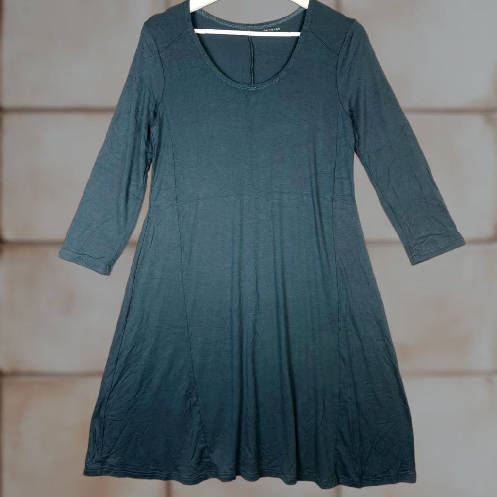 Vintage Garnet Hill Dress Women's XS Blue Viscose 3/4 Sleeve Scoop Neck A Line Knee Length Womens XS Dress Size XS / US 0-2 / IT 36-38 - 1 Thumbnail