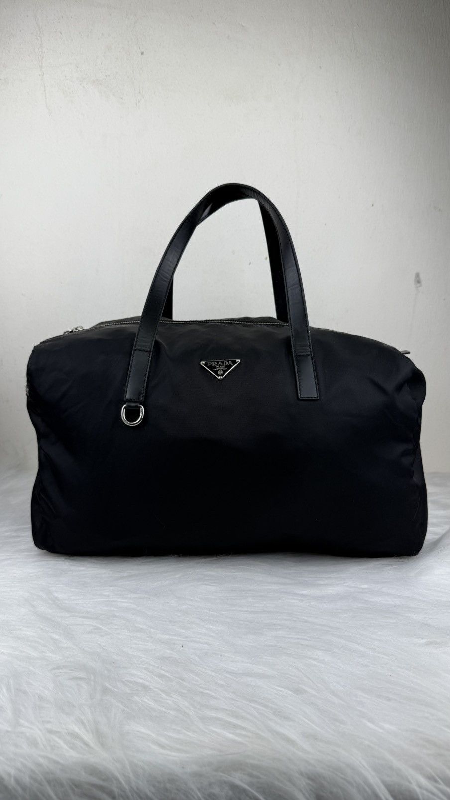 Prada Nylon and Leather Boston Bag