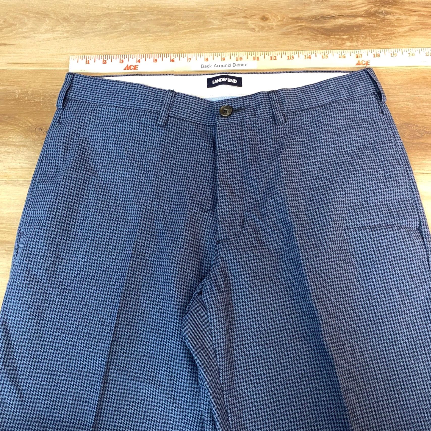 Lands' End Lands End Mens Pants 35 Blue Houndstooth Cotton Flat Front Traditional Fit Size US 35 - 2 Thumbnail