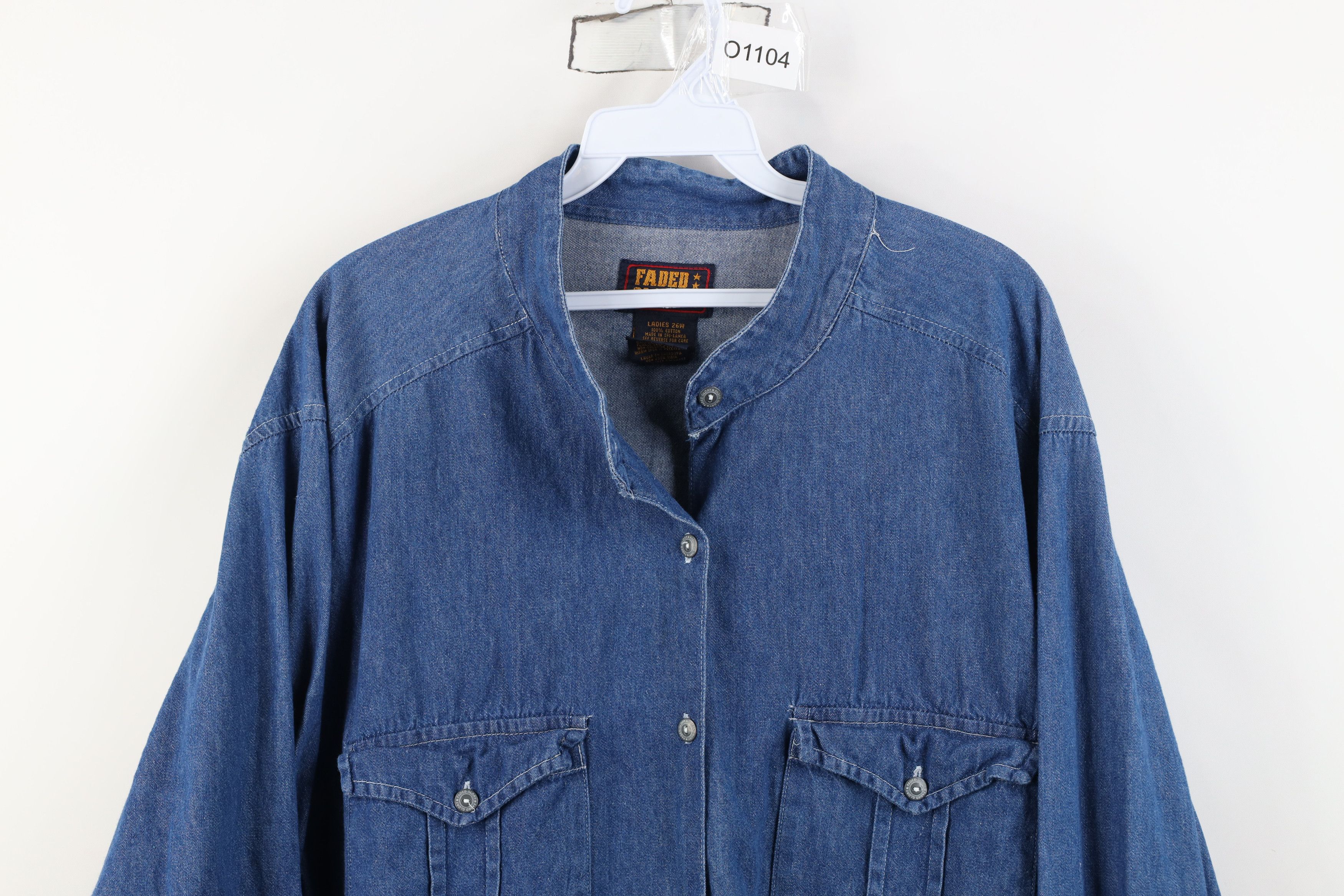 Vintage Vintage 90s Streetwear Denim Jean Band Collar Button Shirt Size 4XL / US 24-26 - 2 Thumbnail