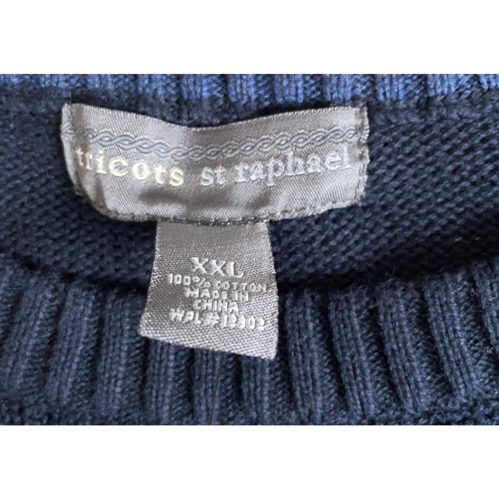 Vintage Tricots St. Raphael Patchwork Sweater Men's 2XL Dark Blue Cotton Knit Unworn Size US XXL / EU 58 / 5 - 3 Thumbnail