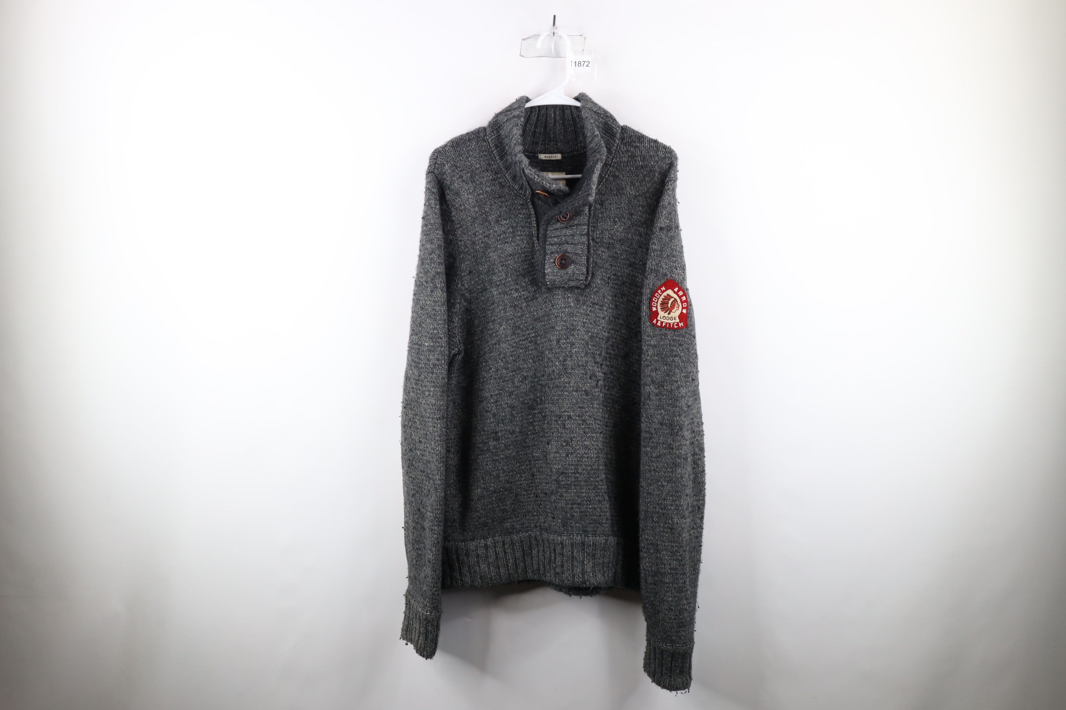 Image of Abercrombie Fitch x Vintage Abercrombie & Fitch Knit Indian Head Sweater Gray in Grey (Size XL)