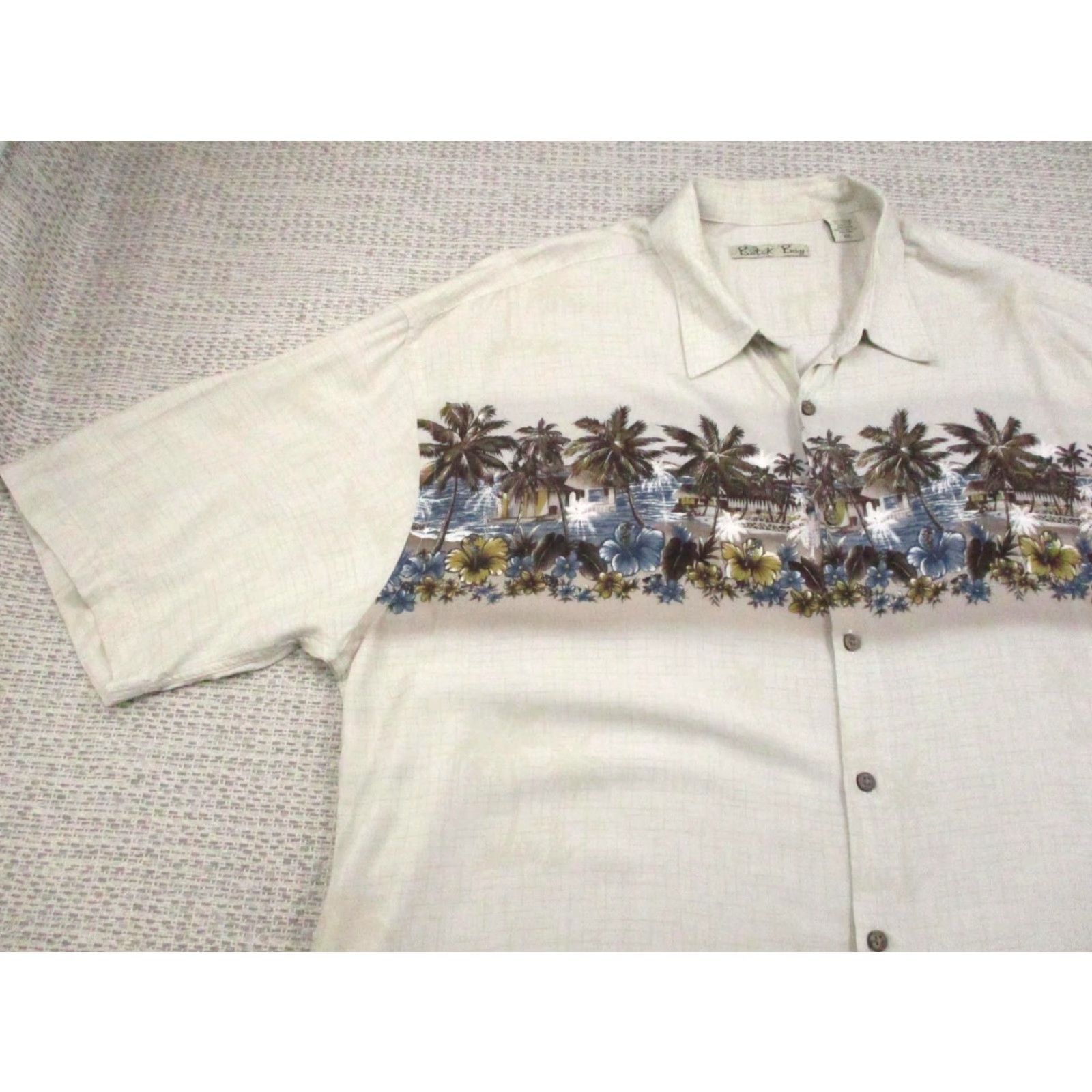 Vintage Batik Bay Shirt Mens 2XL Beige Rayon Hawaiian Aloha Tropical Palm Tree Print Shirt Size US XXL / EU 58 / 5 - 3 Thumbnail