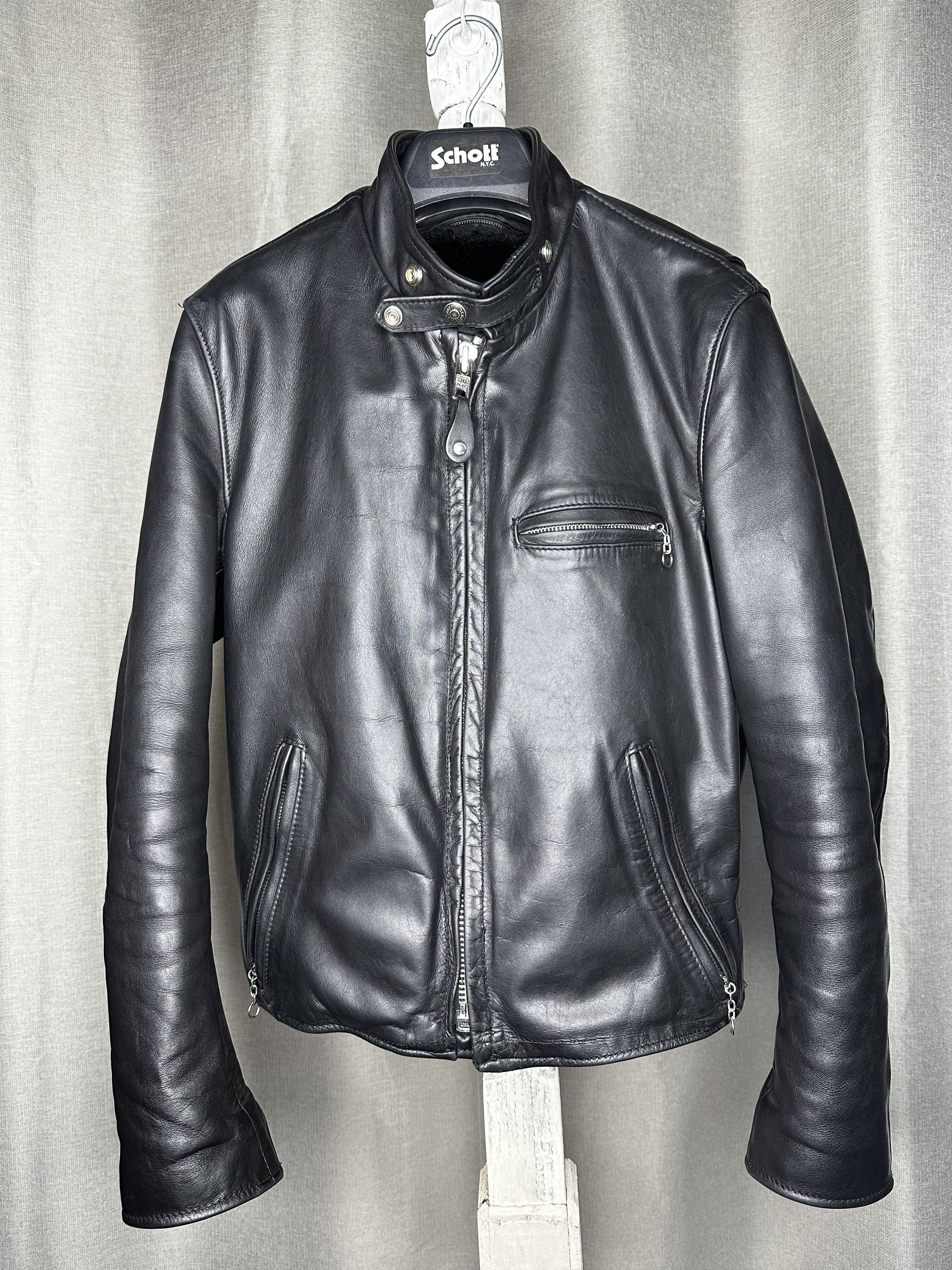 Image of Schott Nyc Classic Racer Leather Jacket (Model 141) in Black, Men's (Size XS)