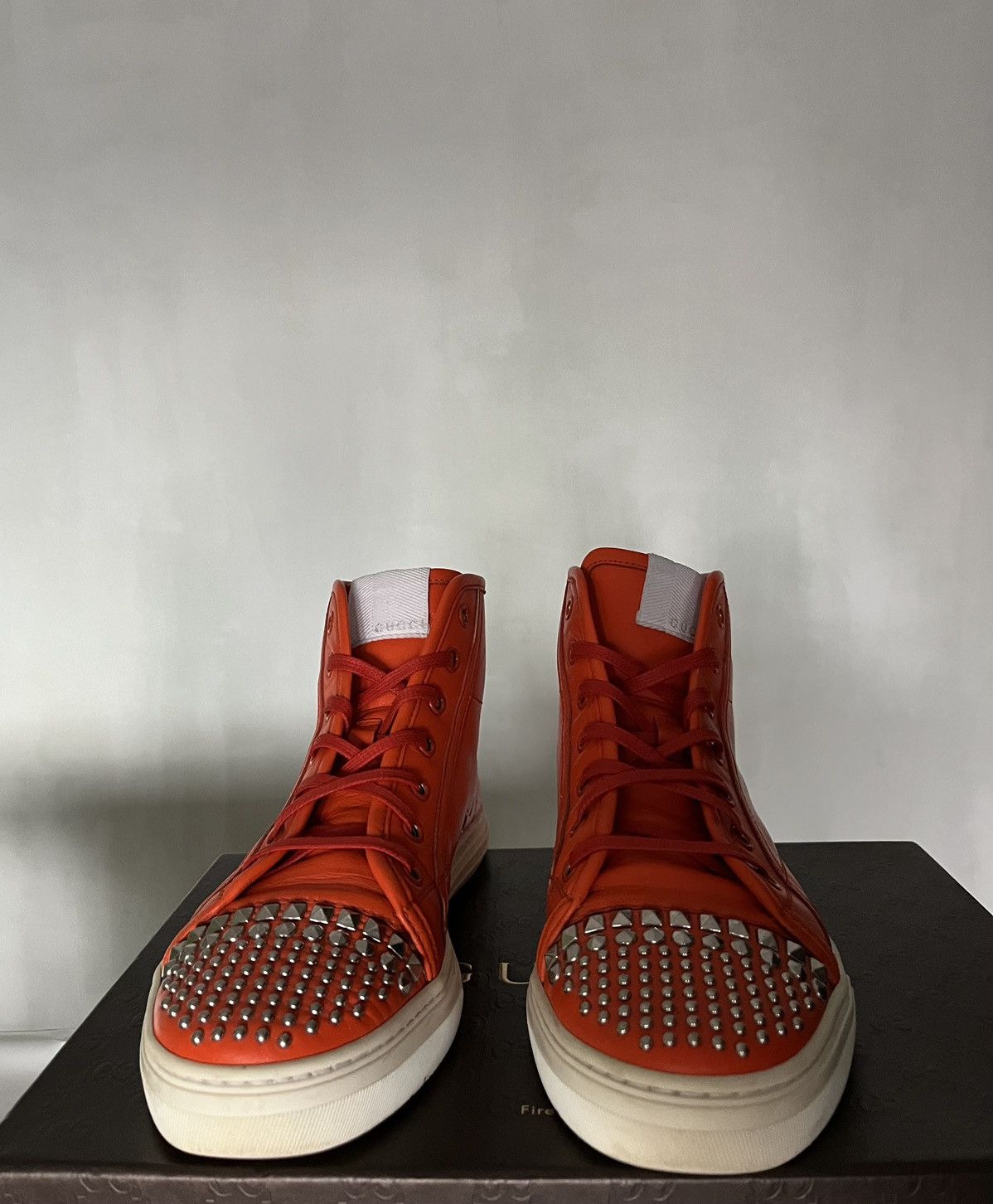 Gucci GUCCI WOMEN ORANGE SNEAKERS LEATHER HIGH TOP TRAINERS SHOES Size US 6.5 / IT 36.5 - 2 Thumbnail