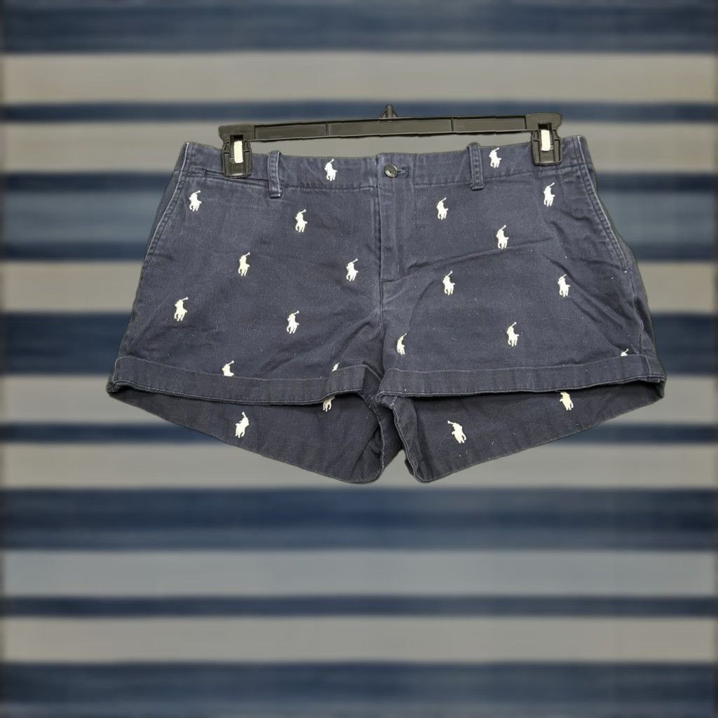 Polo Ralph Lauren Polo Ralph Lauren Womens Chino Shorts 10 Navy Blue All Over Embroidered Pony Preppy Size 32" / US 10 / IT 46 - 1 Thumbnail