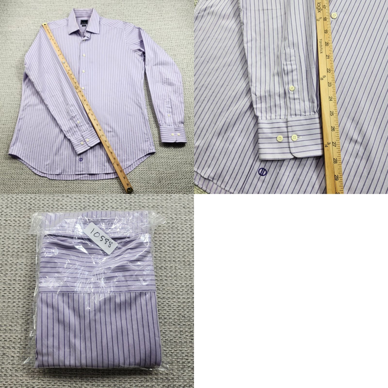 David Donahue David Donahue Shirt Mens 16.5 Trim Fit Dress Long Sleeve Button Up Stripe Size 46R - 9 Thumbnail