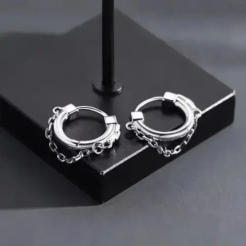 Designer × Vintage 925 Silver Plated Chain Hoop Earrings for Men Women Size ONE SIZE - 2 Thumbnail