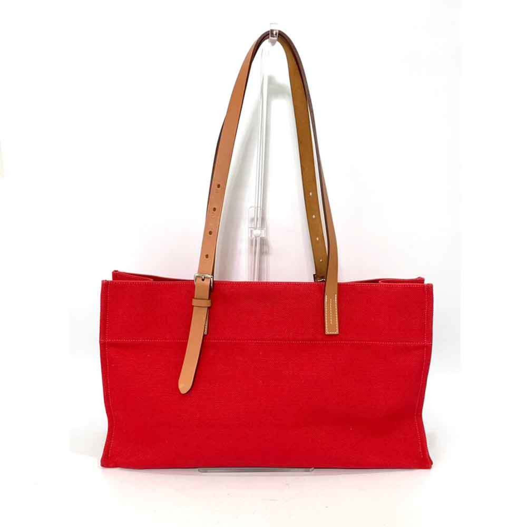 image of Hermes Bag Etriviere Elan Red X Brown Shoulder Tote Horizontal Ladies Canvas Leather, Women's