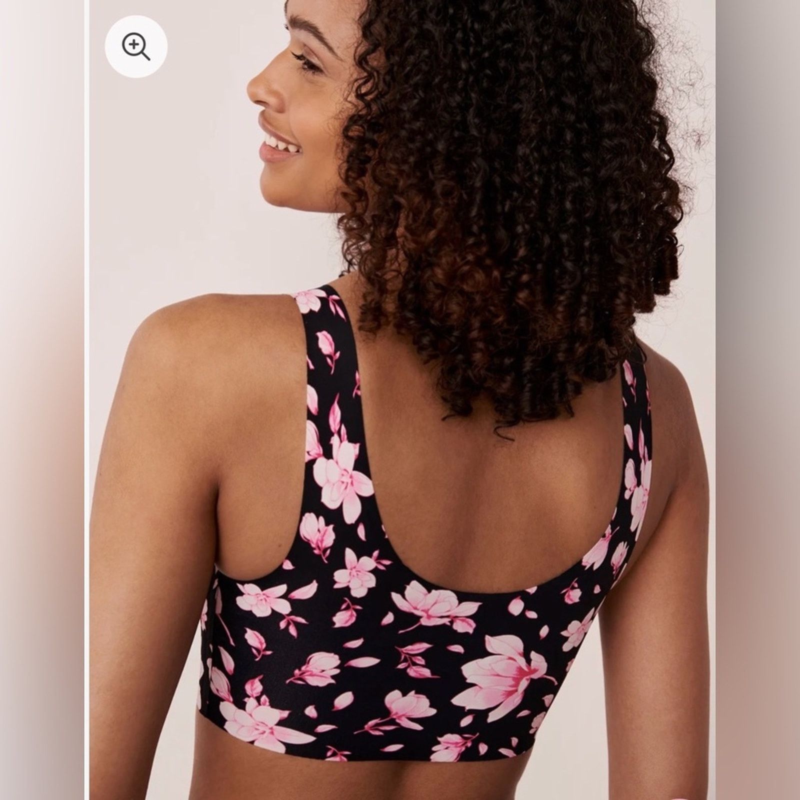 la Vie en Rose Black Floral V-Neck Bra with Pink Flowers and Panties set S Size ONE SIZE - 2 Thumbnail