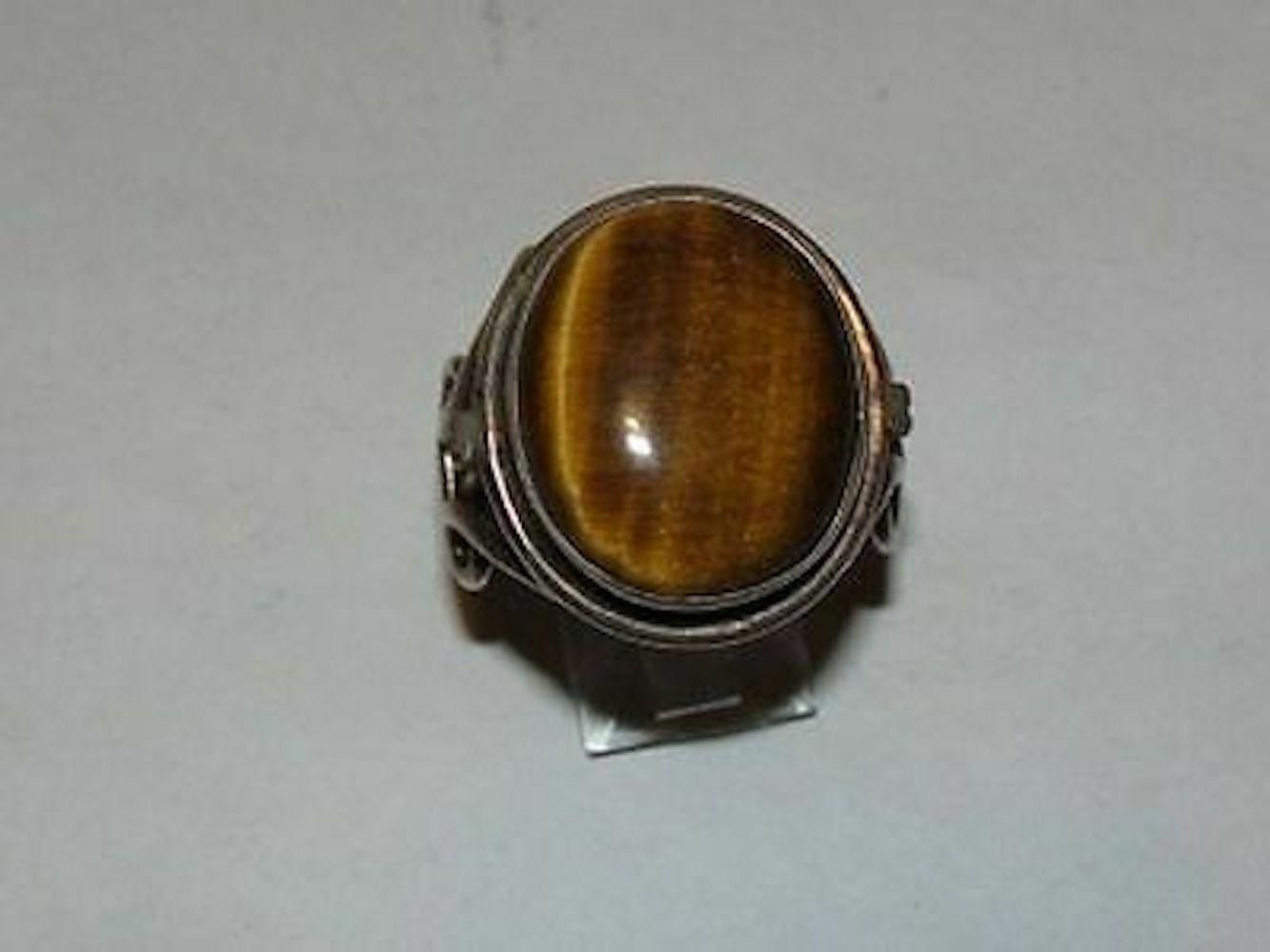 Handmade Sterling Silver Orange Tiger Eye Cabochon Ring Size ONE SIZE - 1 Thumbnail