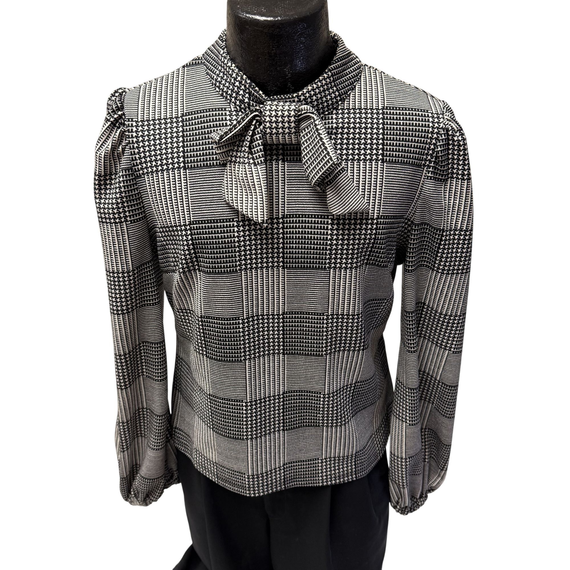 Other Vtg MOD Black White HOUNDSTOOTH Blouse BOW TIE Shirt Size XL / US 12-14 / IT 48-50 - 1 Thumbnail