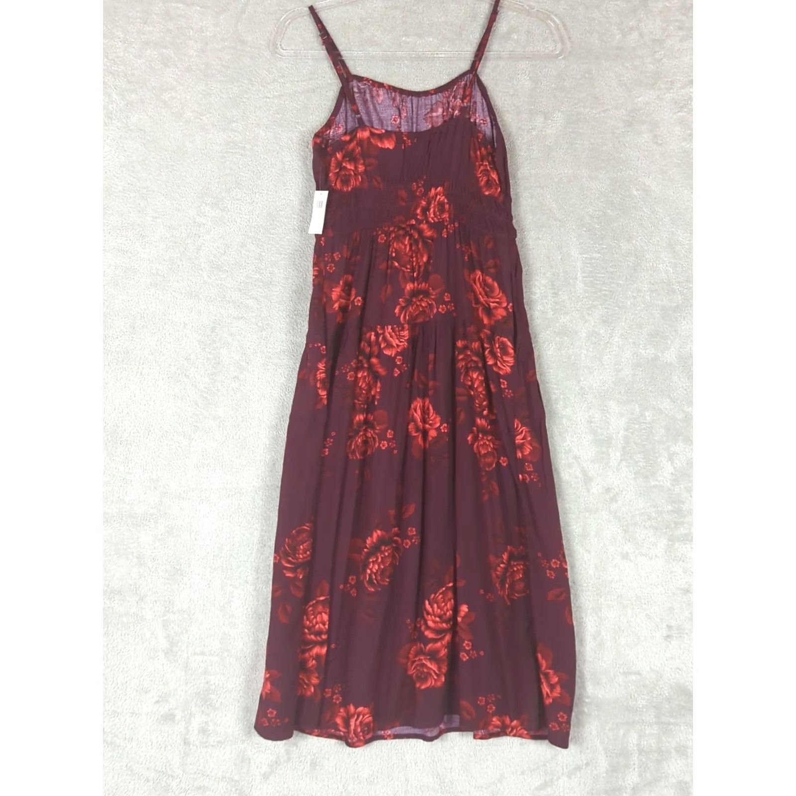 Old Navy Old Navy Women's Dress XS Purple Floral Cami Empire Waist Tiered Midi Sleeveless A-Line Bohemian Gothic Fit & Flare Pockets Straps Smocked Rayon Size XS / US 0-2 / IT 36-38 - 7 Thumbnail