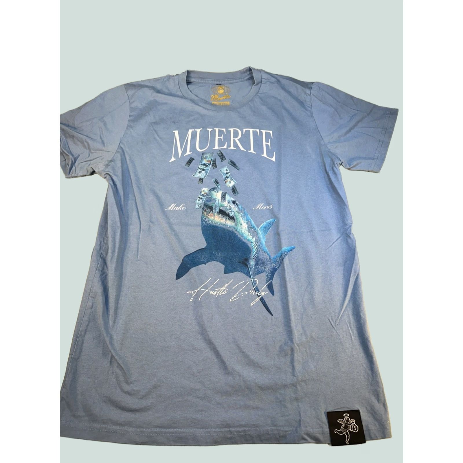 Vintage Muerte Shark Money Graphic Tee Hustle Daily Size Medium Blue T-Shirt Mens M & M Shirt Regular Fit Money Theme Size US M / EU 48-50 / 2 - 1 Thumbnail