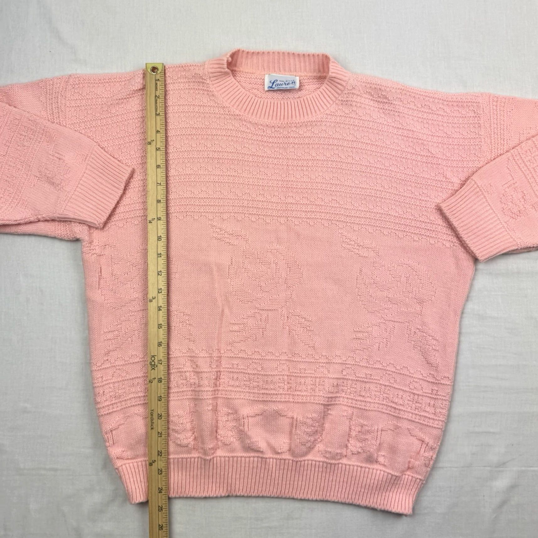 Pinko VINTAGE Lauren Sweater Women’s Medium Pink Knit Floral 1980s Classic USA Size M / US 6-8 / IT 42-44 - 6 Thumbnail