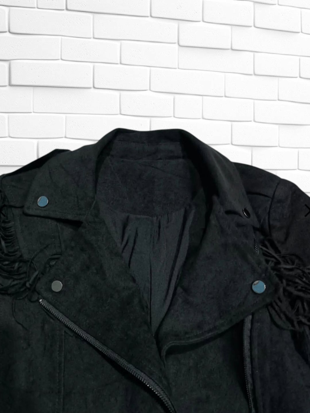 Japanese Brand Black Fringed Faux Suede Moto Jacket Size M / US 6-8 / IT 42-44 - 7 Thumbnail