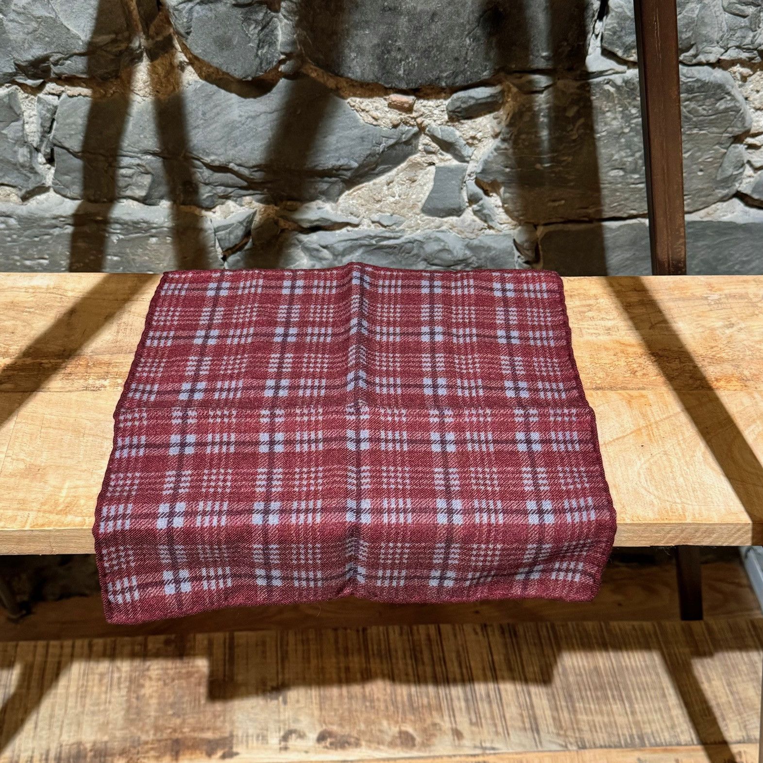 Brunello Cucinelli Brunello Cucinelli Burgundy Plaid Wool Pocket Square Scarf Size ONE SIZE - 2 Thumbnail