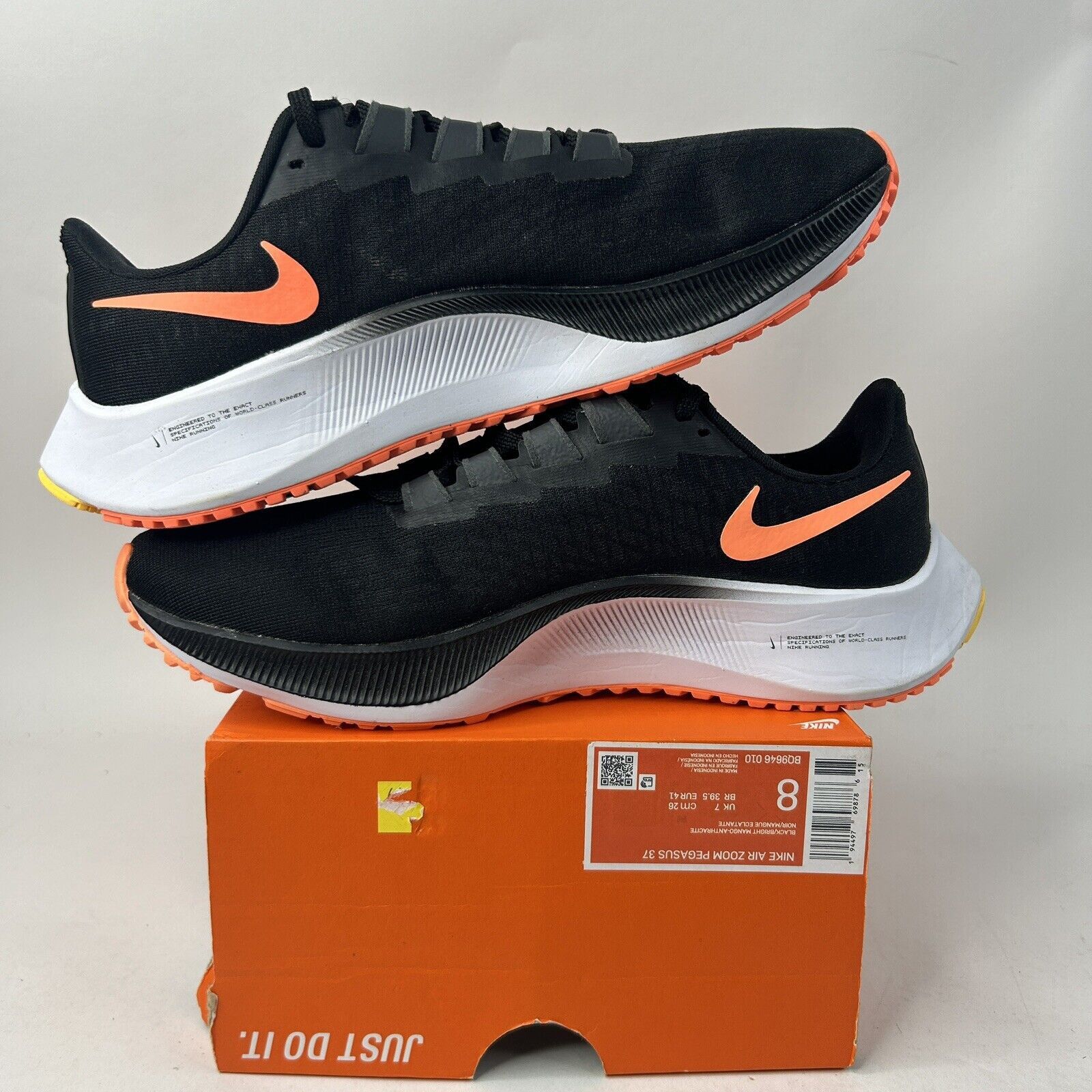 Nike Nike Air Zoom Pegasus 37 “Black Bright Mango” 2024 Size US 8 / EU 41 - 3 Thumbnail