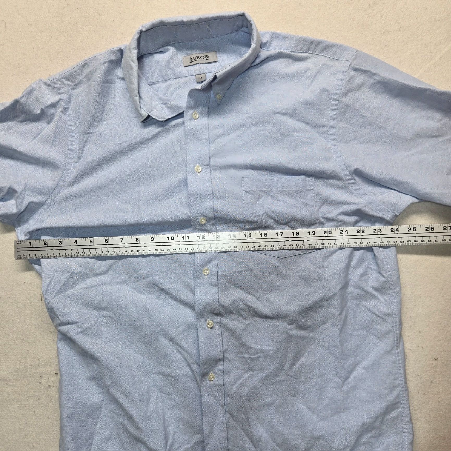 Arrow Arrow Shirt Blue Adult Mens Size 17 Short Sleeve Button-Down Pocket Solid Dress Shirt 90s Business Casual Size US XL / EU 56 / 4 - 4 Thumbnail