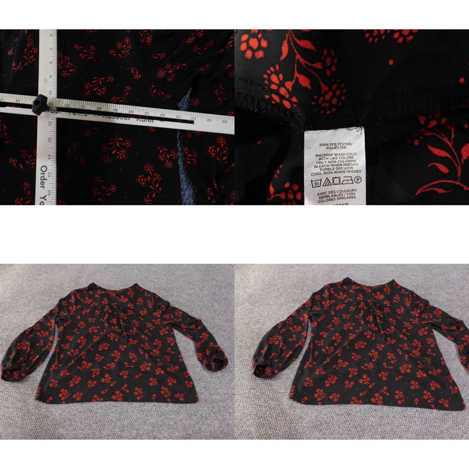 Loft LOFT Blouse Black Red Floral Long Sleeve Relaxed Fit Top Pullover Womens Large Size L Knit? (No Knit) Size L / US 10 / IT 46 - 8 Thumbnail