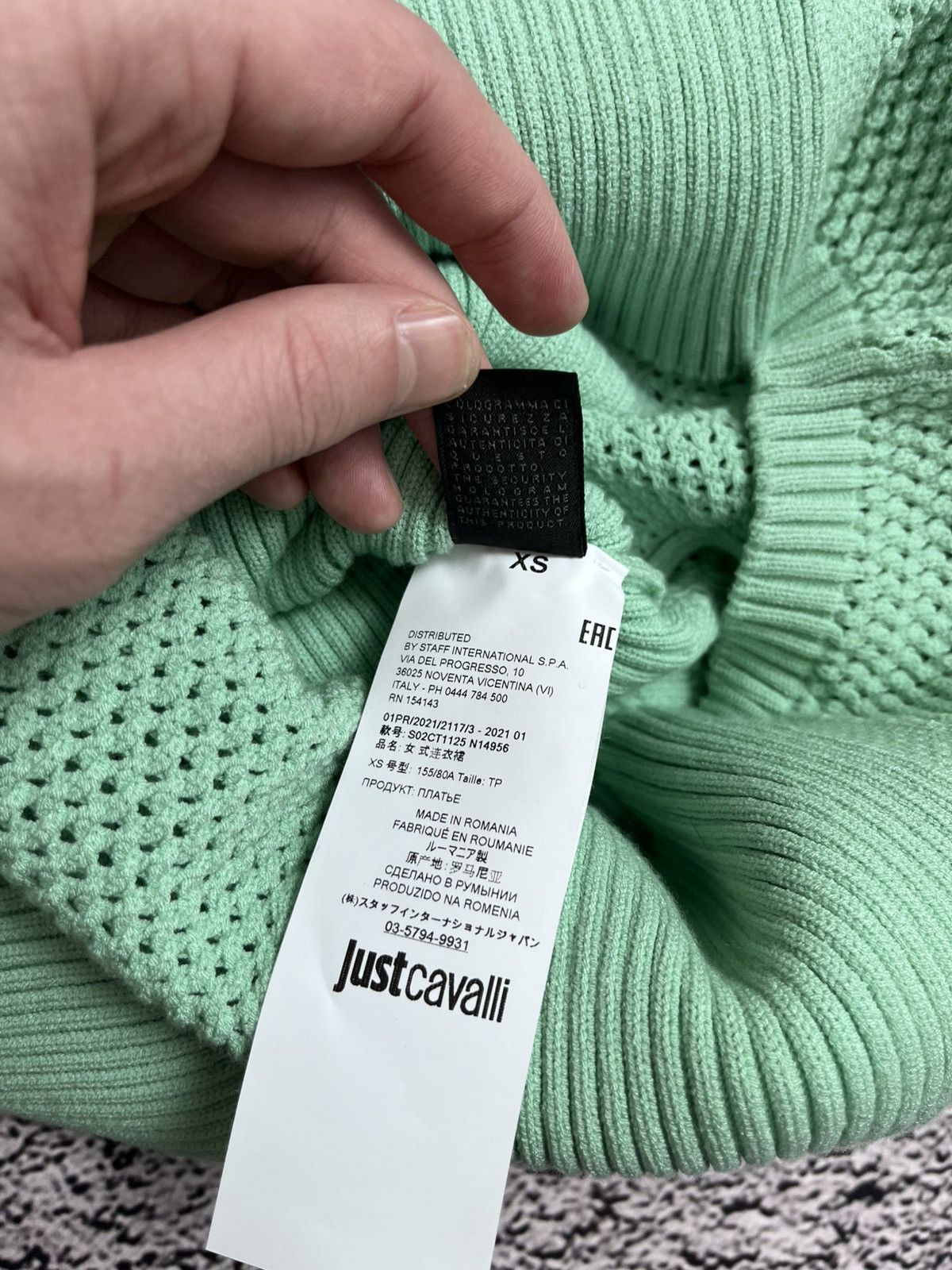 Roberto Cavalli Just Cavalli Mint Ribbed Knit Bodycon Dress Mesh Panels Size XS / US 0-2 / IT 36-38 - 13 Thumbnail