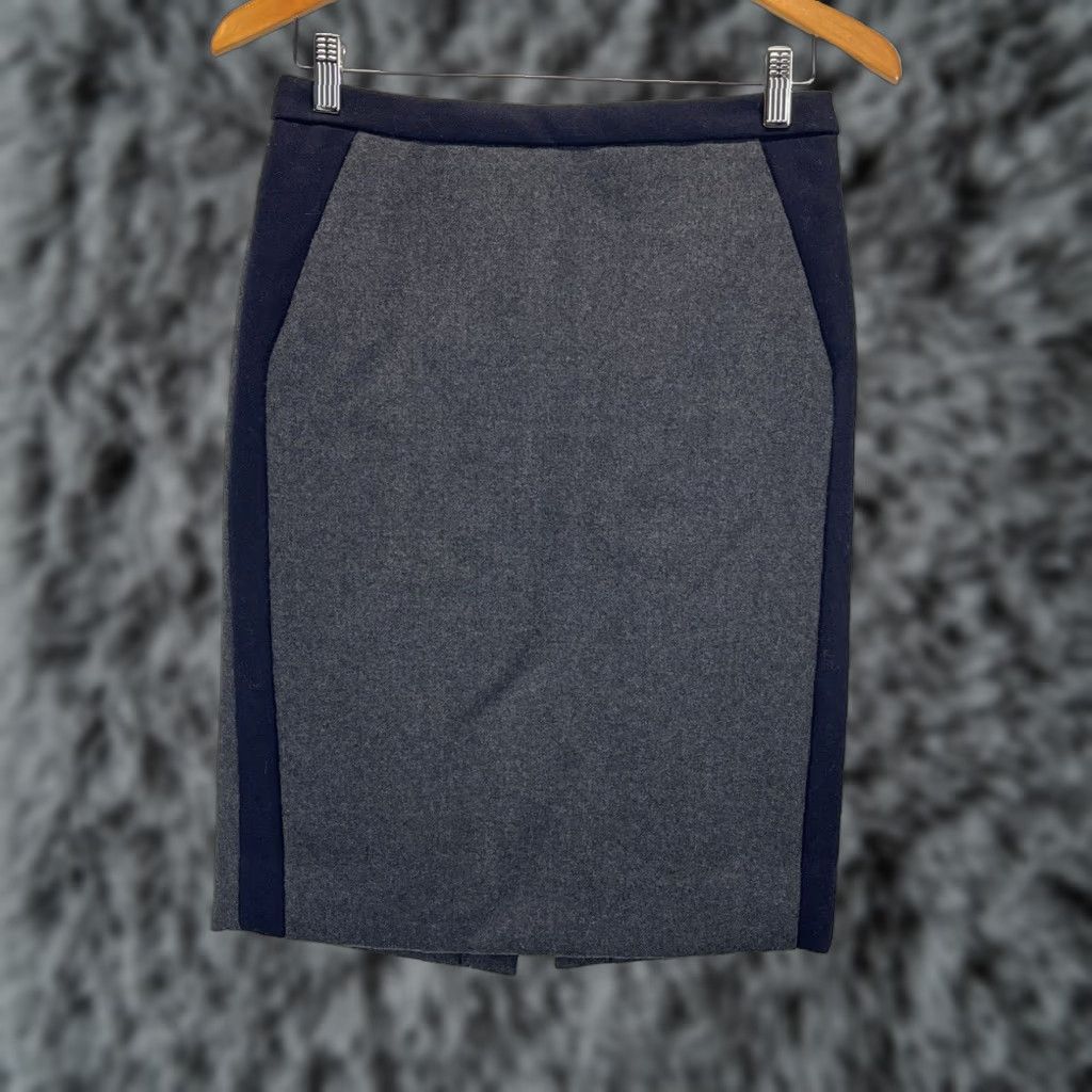 J.Crew J.CREW Women's Gray Navy Wool Pencil Skirt Knee Length Sz 2 Classic Career Size 26" / US 2 / IT 38 - 1 Thumbnail