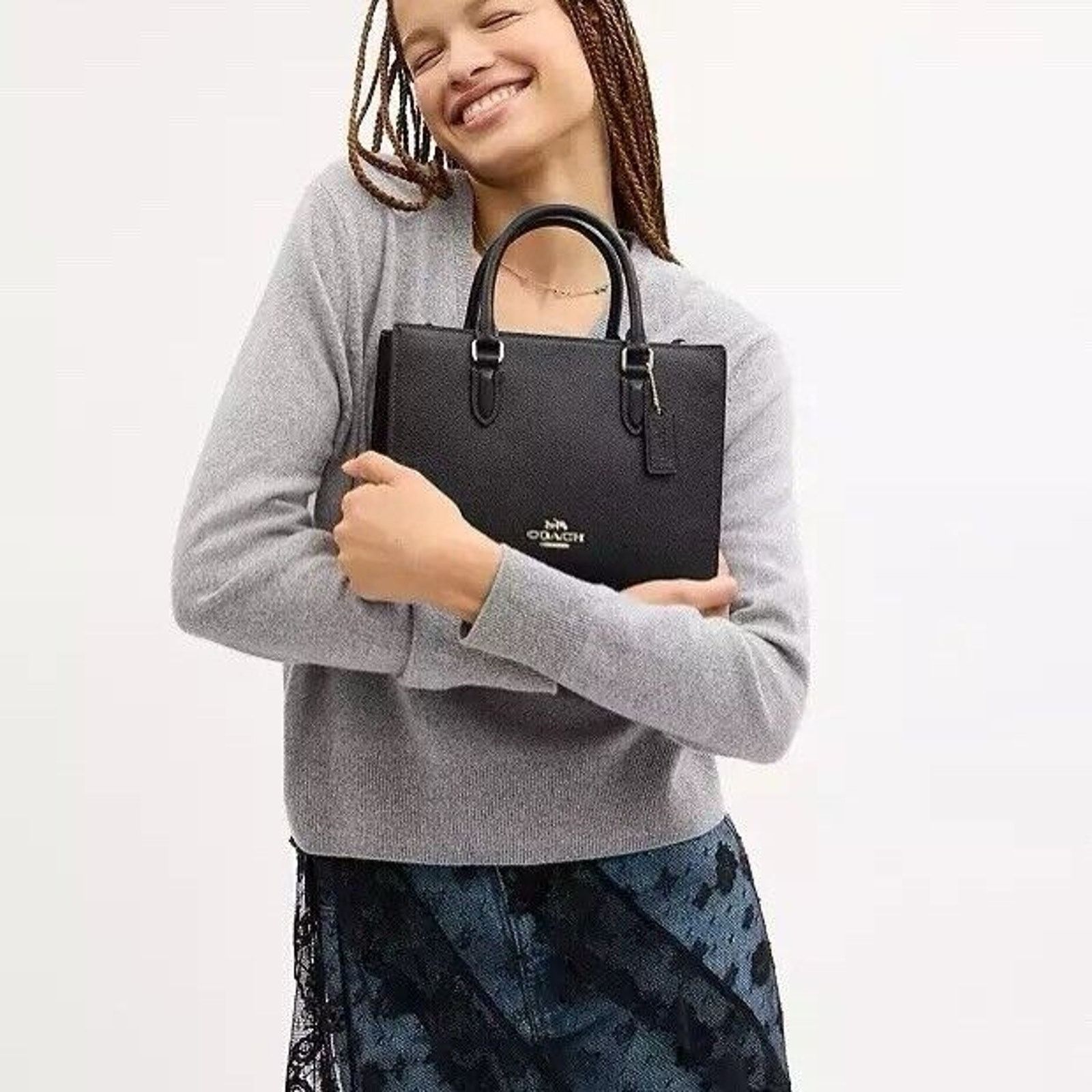 Coach NWT Coach Maggie Small Tote Bag CY668 Pebbled Leather Black Size ONE SIZE - 7 Thumbnail