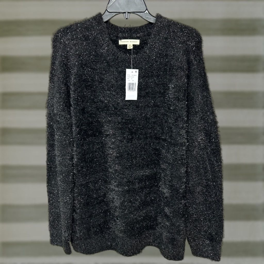 Farmers Market Pullover Eyelash Long Sleeve Sweater Women's Size XL Black NWT