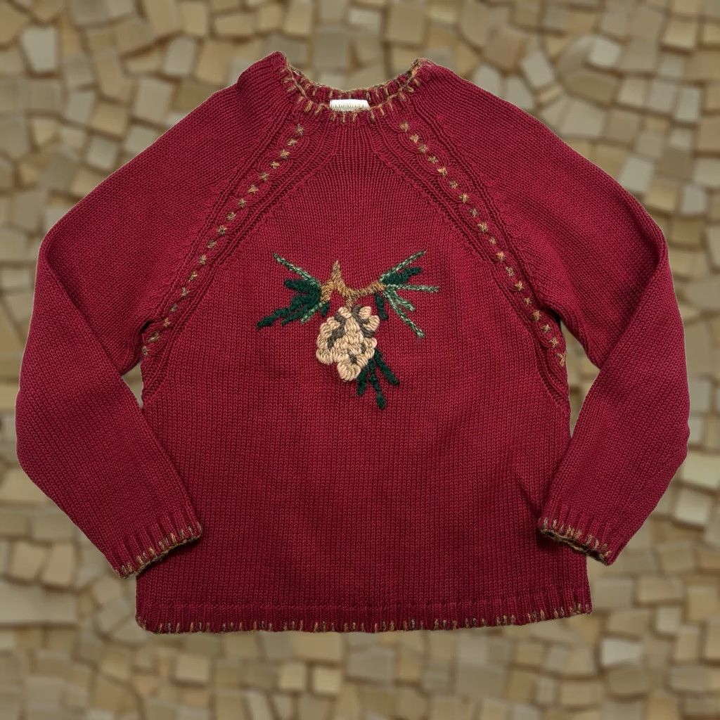 Coldwater Creek VINTAGE Coldwater Creek Red Wool Christmas Sweater Sz M Embroidered Pinecone 1990s MensWomens Size M / US 6-8 / IT 42-44 - 1 Thumbnail