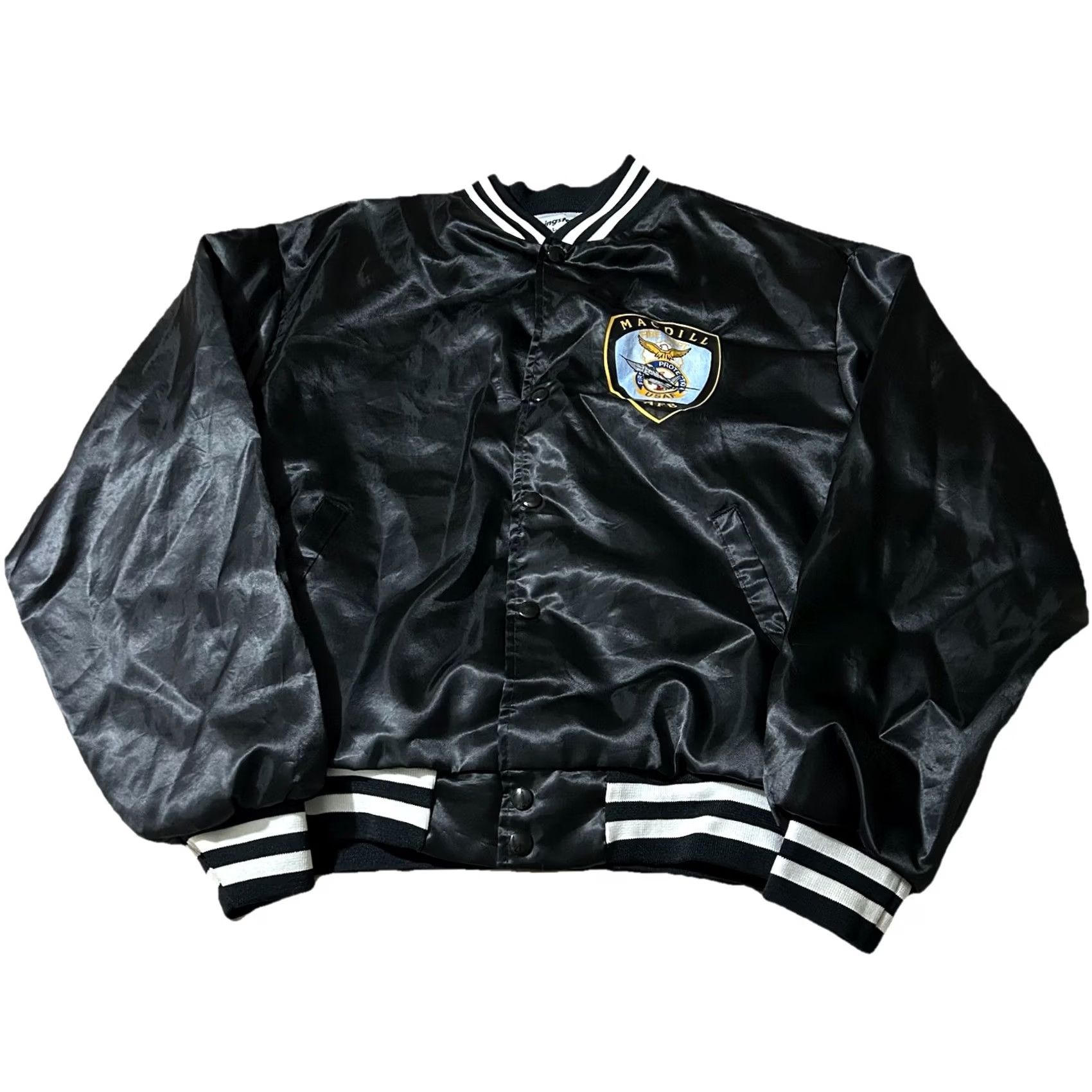 Vintage VINTAGE Swingster Satin Jacket Bomber 90s Macdill Air Force Base Fire Protection Black XL Men Size US XL / EU 56 / 4 - 2 Thumbnail