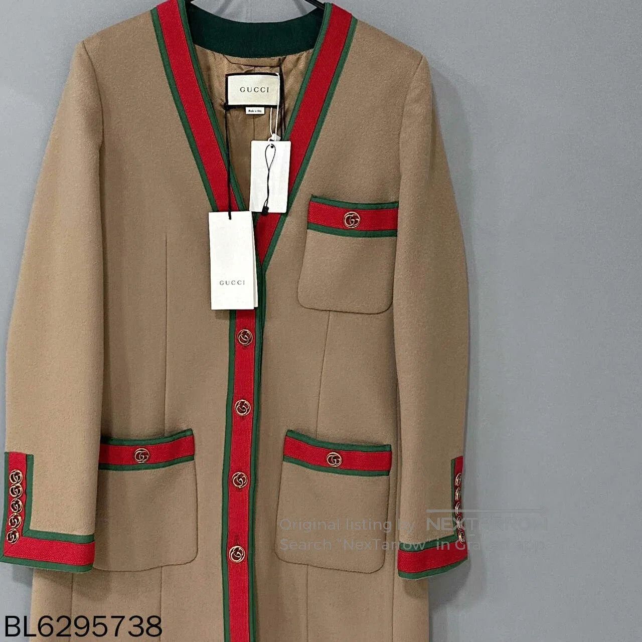 Gucci Gucci Red Green Striped Gold Button Coat. Size S / US 4 / IT 40 - 2 Thumbnail