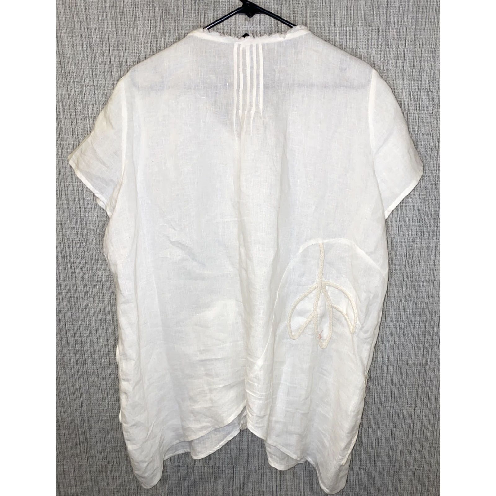 Vintage Peacock Shirt Women Ivory Flower Print Short Sleeve Size M Blouse Womens Size M / US 6-8 / IT 42-44 - 4 Thumbnail