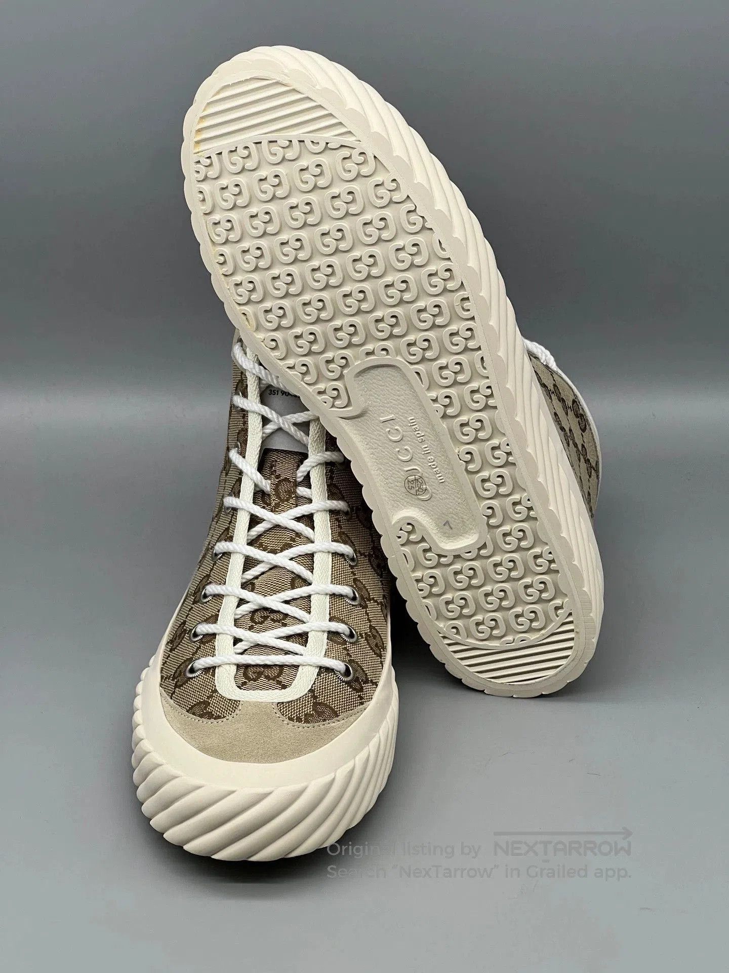 Gucci gucci beige high-top canvas leather sneakers. Size US 6.5 / EU 39-40 - 6 Thumbnail