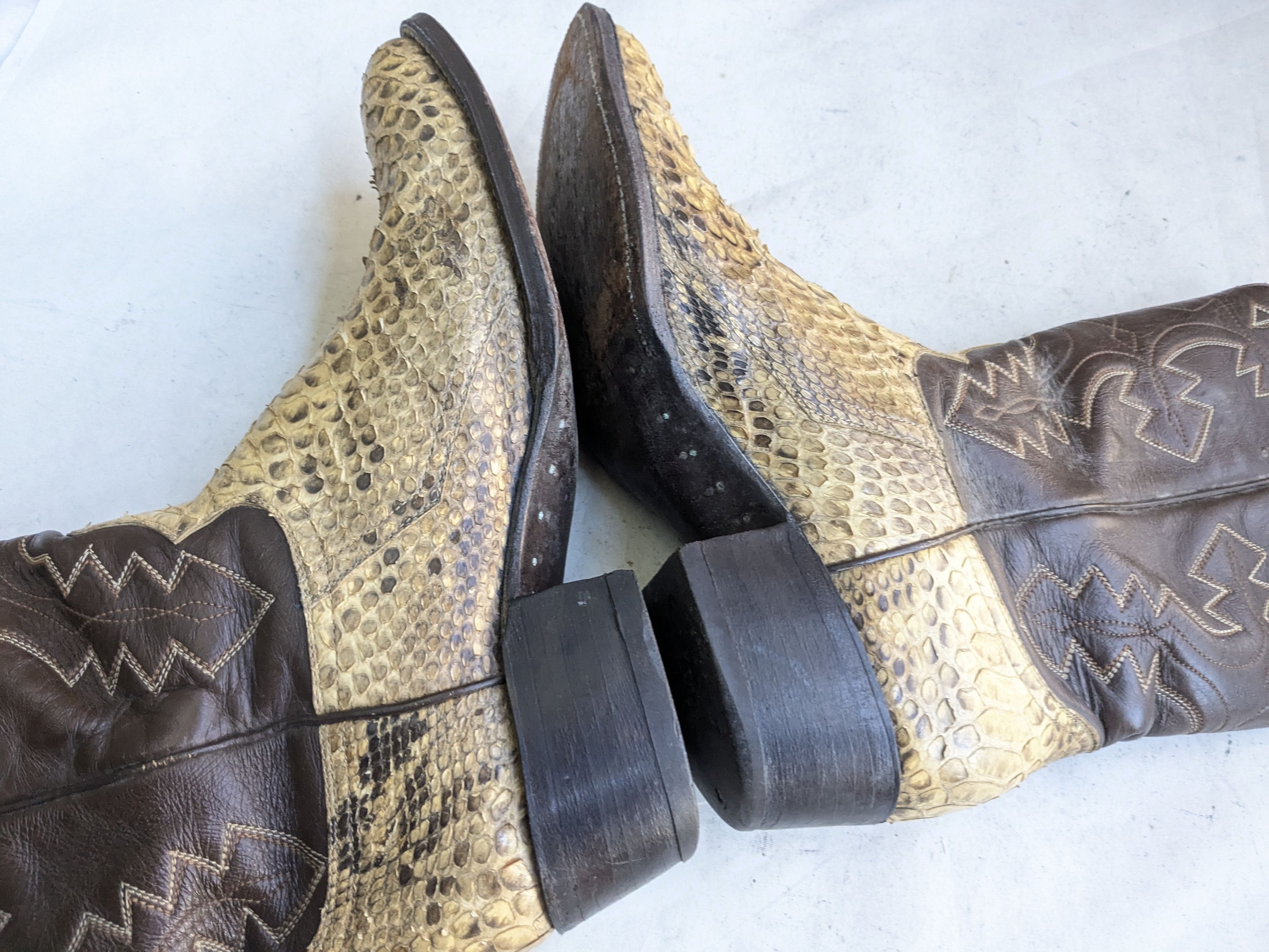 Vintage Renegade Cowboy Boots Python Brown Leather Botas USA 12 Size US 12 / EU 45 - 8 Thumbnail