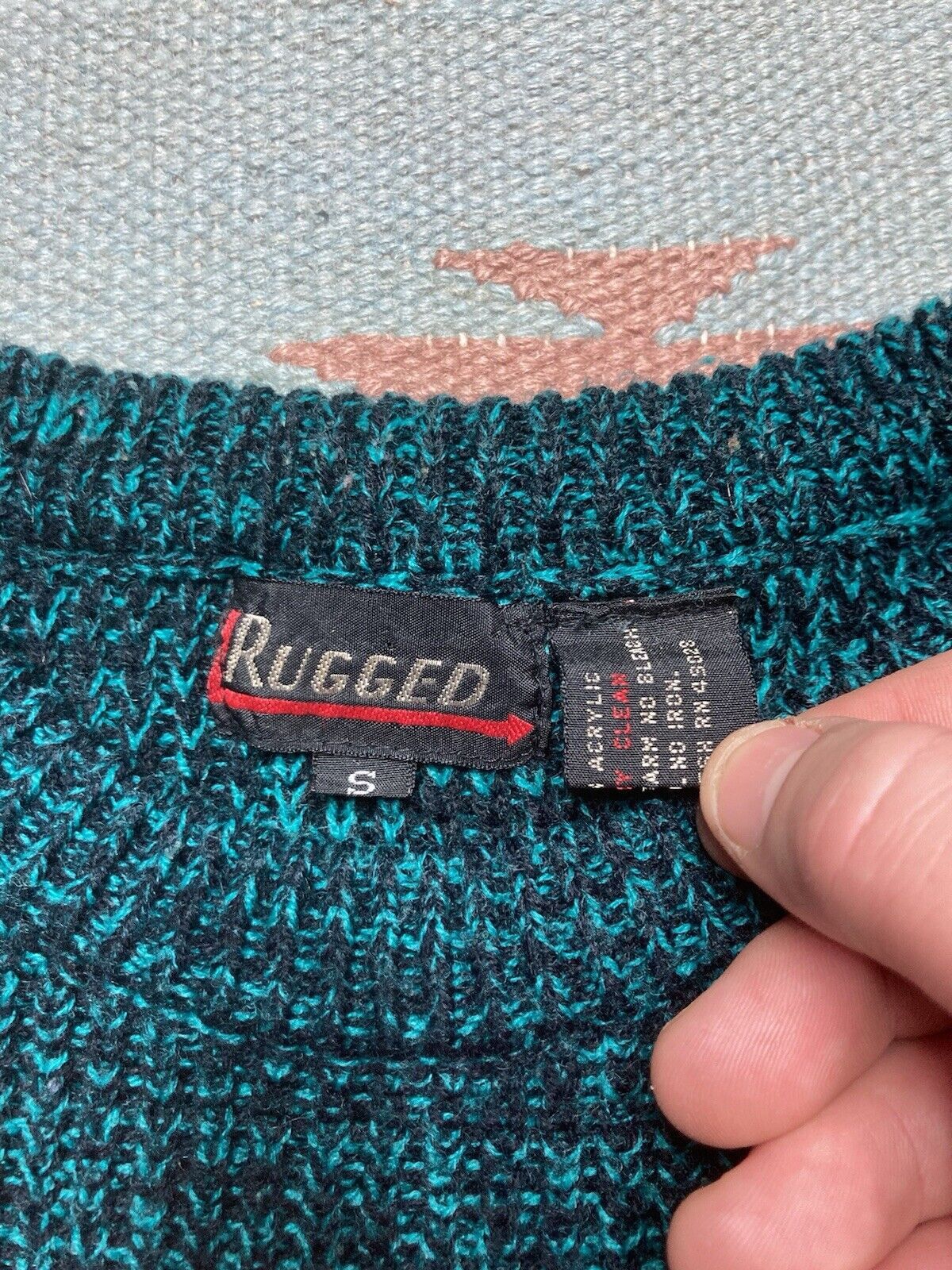 Vintage Vtg acrylic knit sweater blue black pullover crewneck small Size US S / EU 44-46 / 1 - 3 Thumbnail