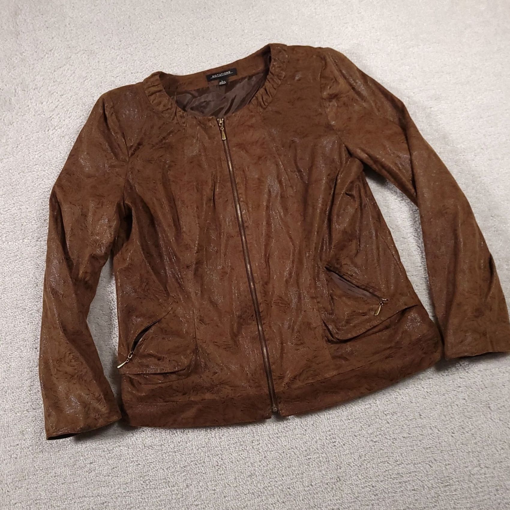 Vintage Notations Jacket Womens Large Brown Swirl Print Pockets Lightweight Lined Zip Up Size L / US 10 / IT 46 - 2 Thumbnail