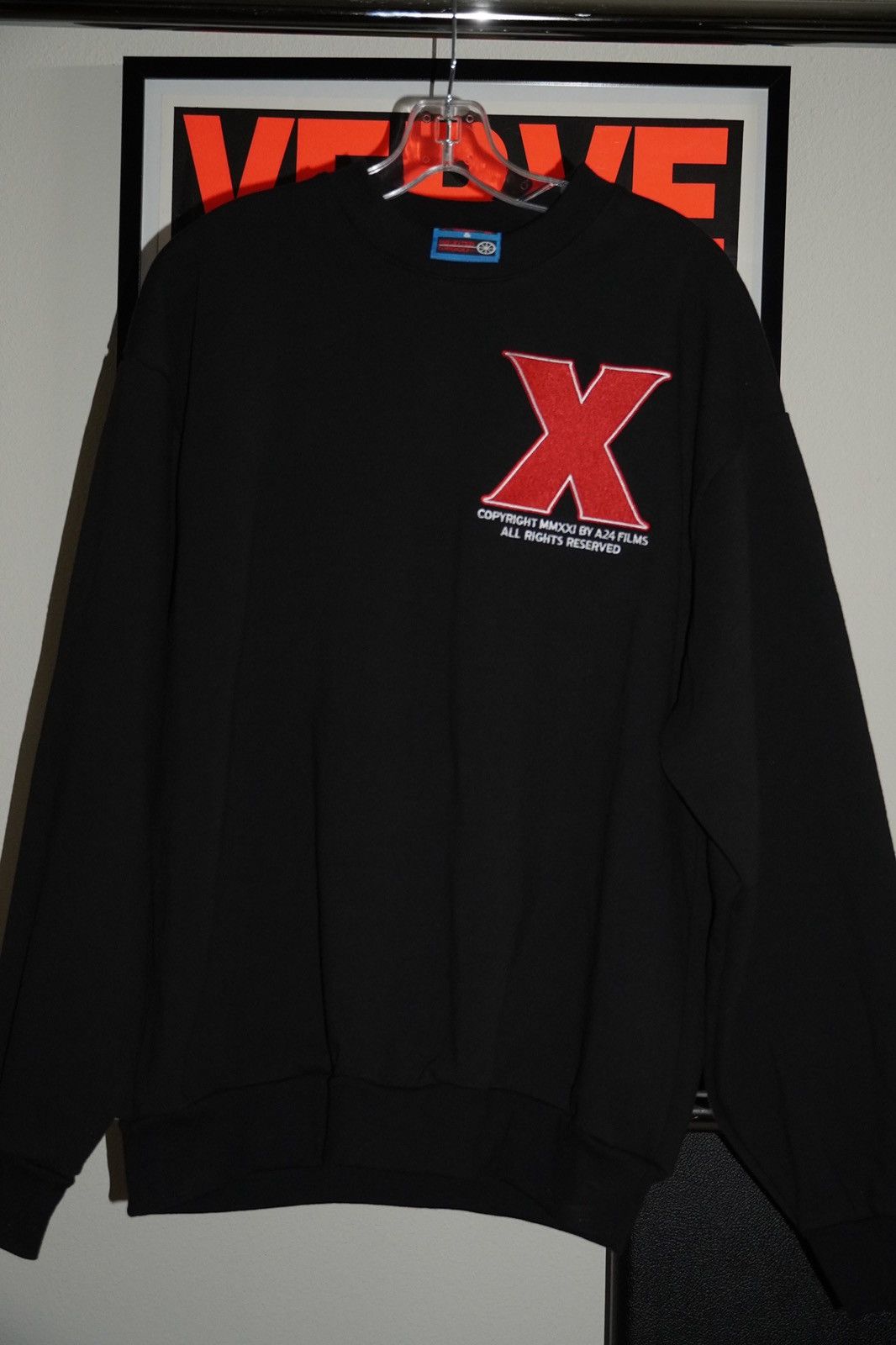 image of A24 x Online Ceramics ‘X’ A World Of Sin Crewneck Sweater in Black, Men's (Size Large)