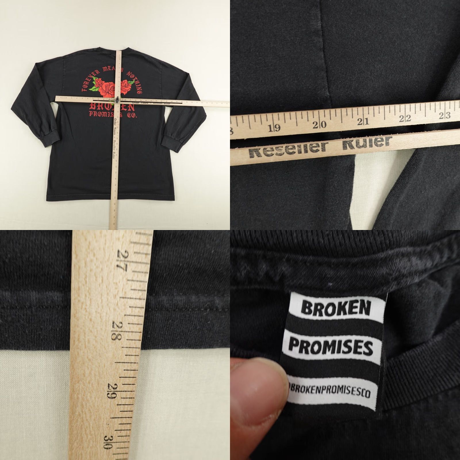 Broken Promises Co. VINTAGE Broken Promises Men's T-Shirt Large Black Graphic Print Flower Outdoor Skate Crew Neck Cotton Size US L / EU 52-54 / 3 - 8 Thumbnail
