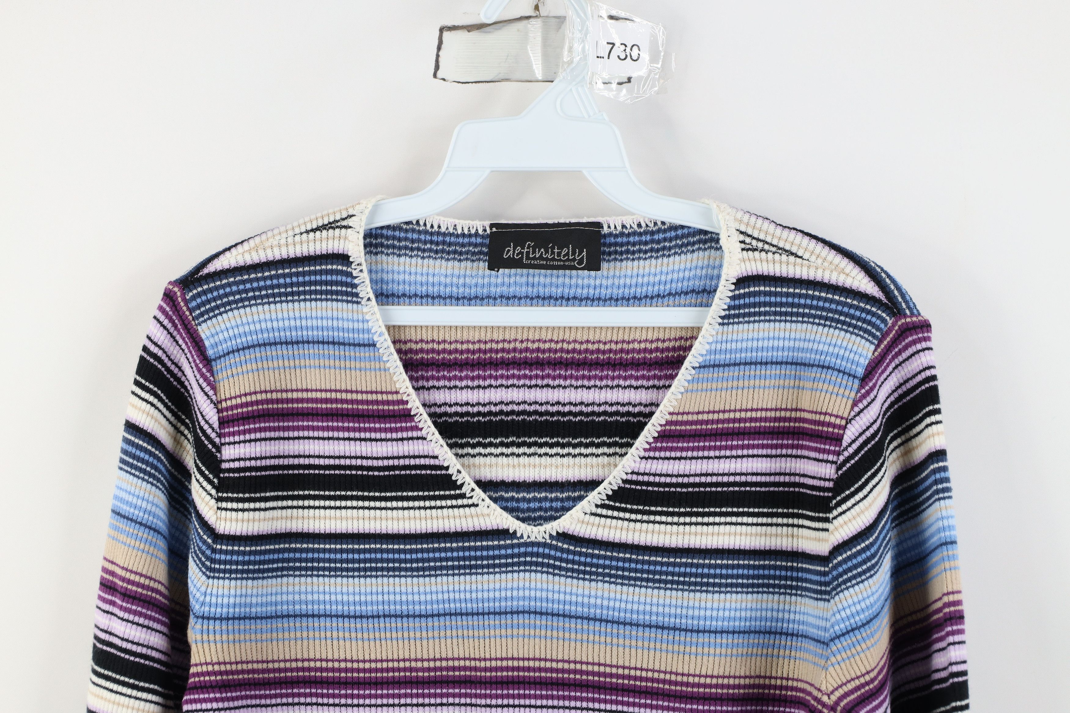 Vintage Vintage 90s Y2K Streetwear Striped Ribbed Knit T-Shirt USA Size M / US 6-8 / IT 42-44 - 2 Thumbnail