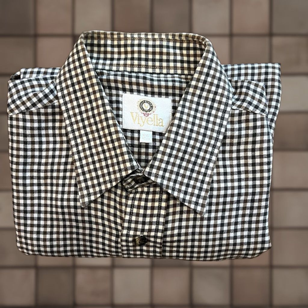 Vintage Viyella Shirt Mens Large 16.5 Plaid Button-Down Long Sleeve Cotton Wool Flannel Brown Check Vintage Outdoor Size US L / EU 52-54 / 3 - 1 Thumbnail