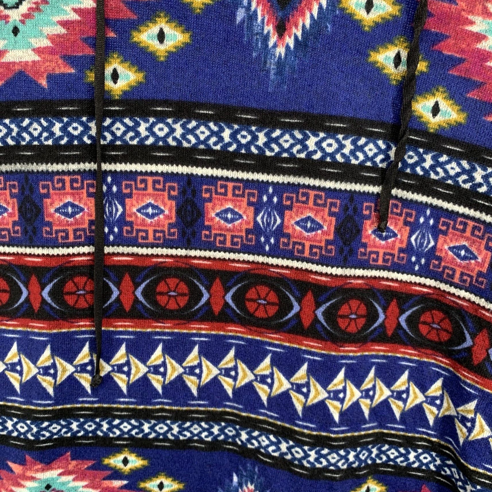 Vintage Woman’s Beach Pancho Hoodie All Over Tribal Print Lightweight Medium Beach Ready Size M / US 6-8 / IT 42-44 - 6 Thumbnail