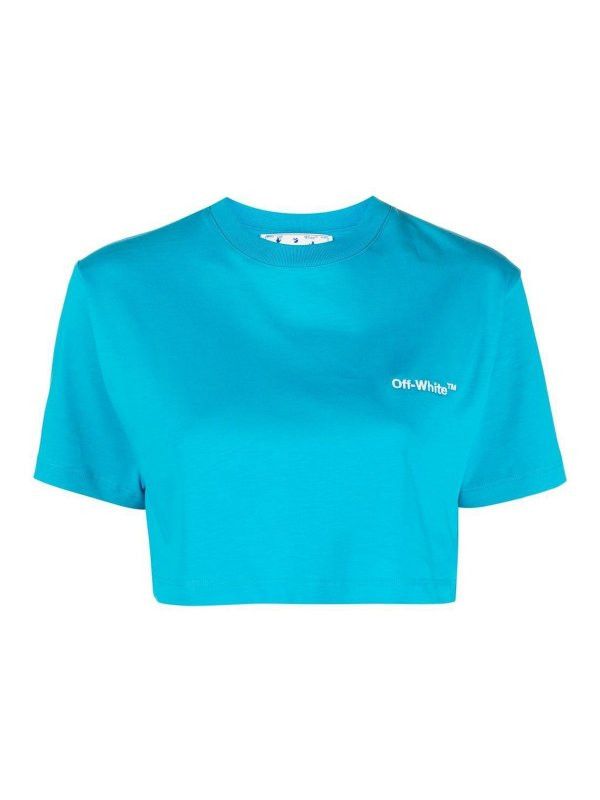Off-White o1mle0425 Helvetica Cropped T-Shirt in Blue Size S / US 4 / IT 40 - 1 Thumbnail