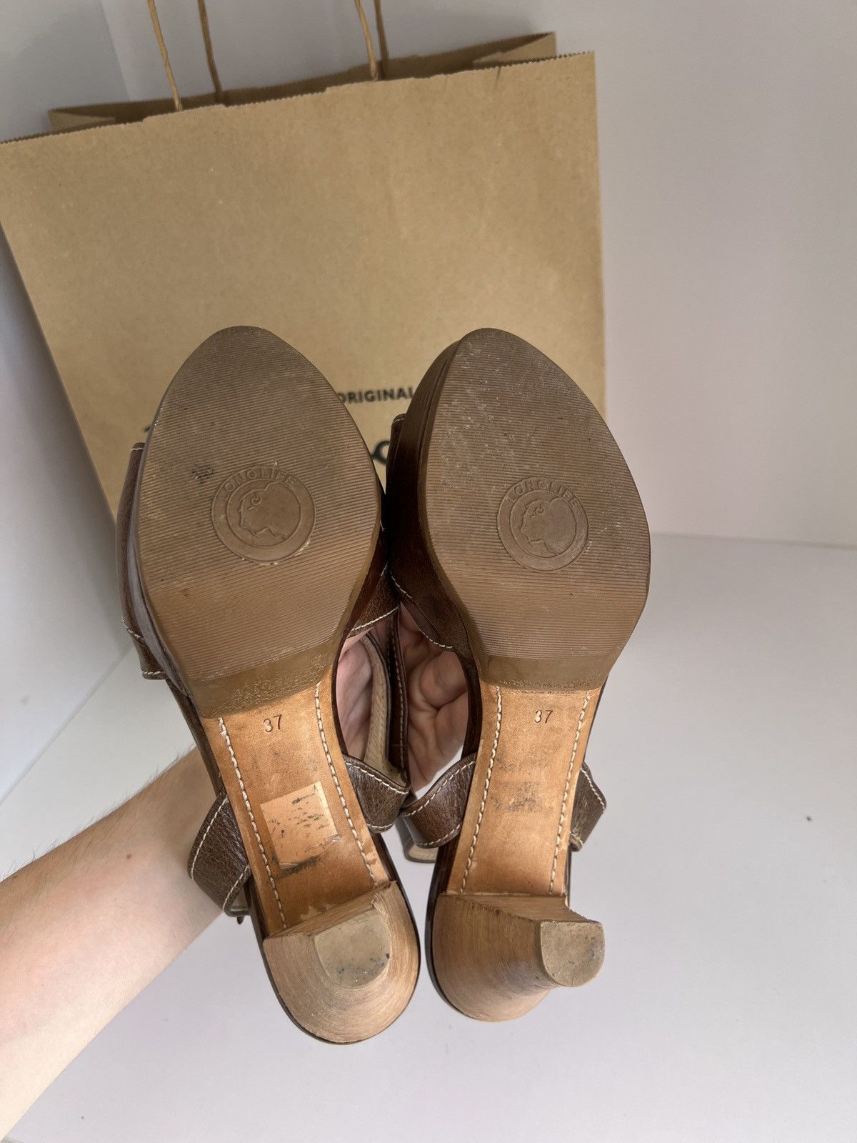 Prada × Vintage Vintage PRADA BROWN LEATHER STRAPPY PLATFORM HEELS SANDALS Size US 7 / IT 37 - 13 Thumbnail