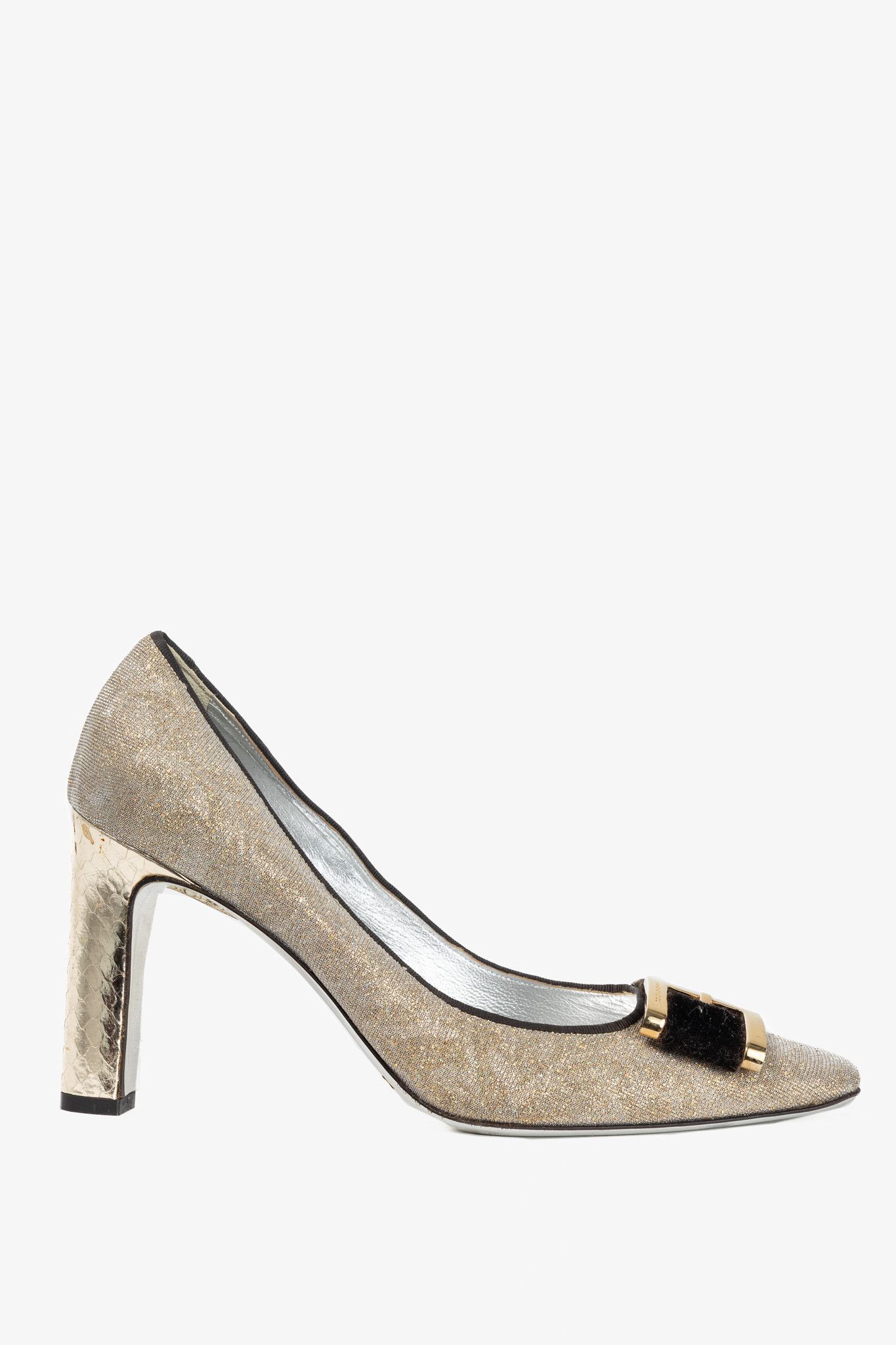Dolce & Gabbana Dolce & Gabbana Gold Sparkle Velvet-Buckle Pumps Size US 10.5 / IT 40.5 - 1 Thumbnail
