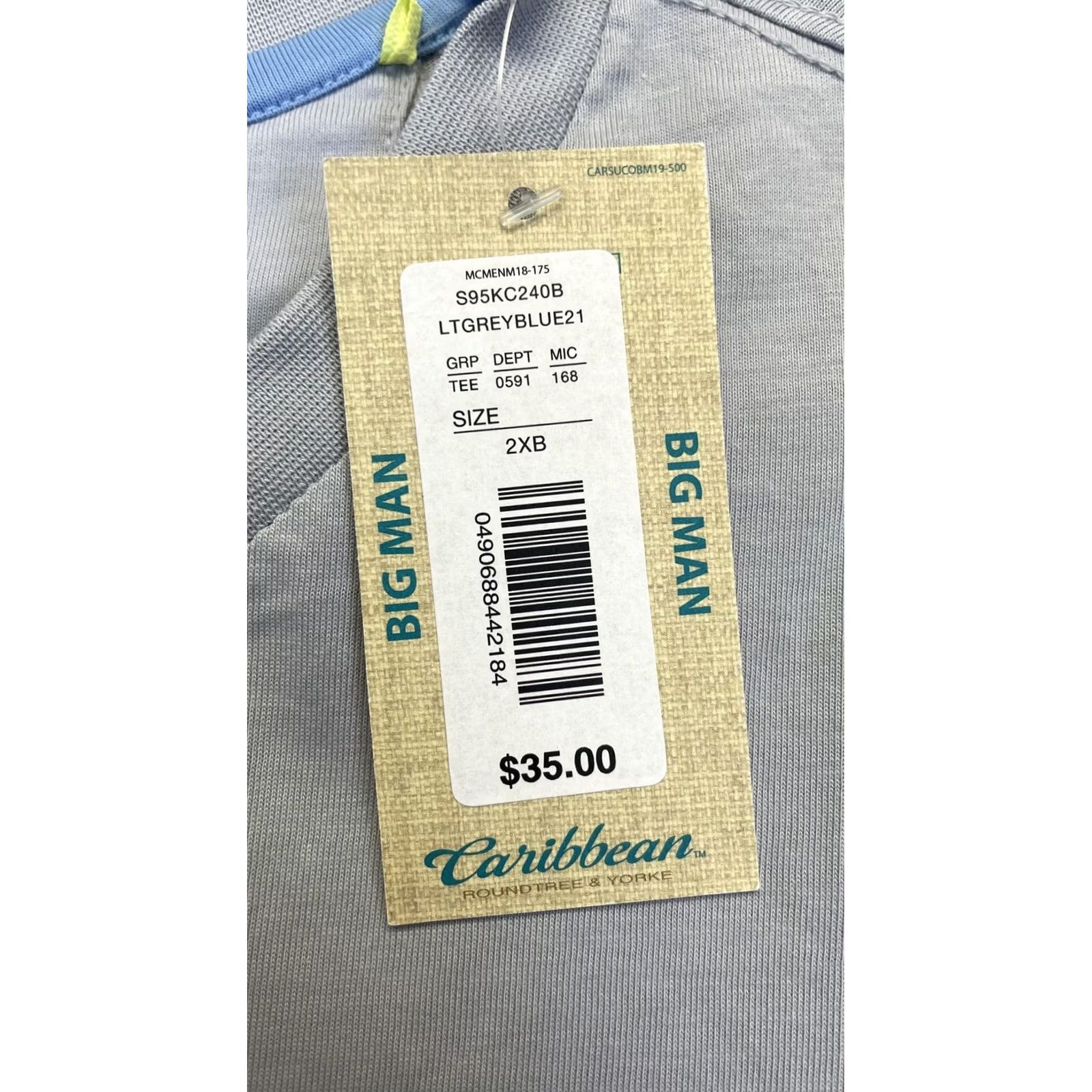 Vintage Caribbean Shirt Mens 2XB Big & Tall Light Gray Supima Cotton Pocket Tee Parrot Size US XXL / EU 58 / 5 - 4 Thumbnail