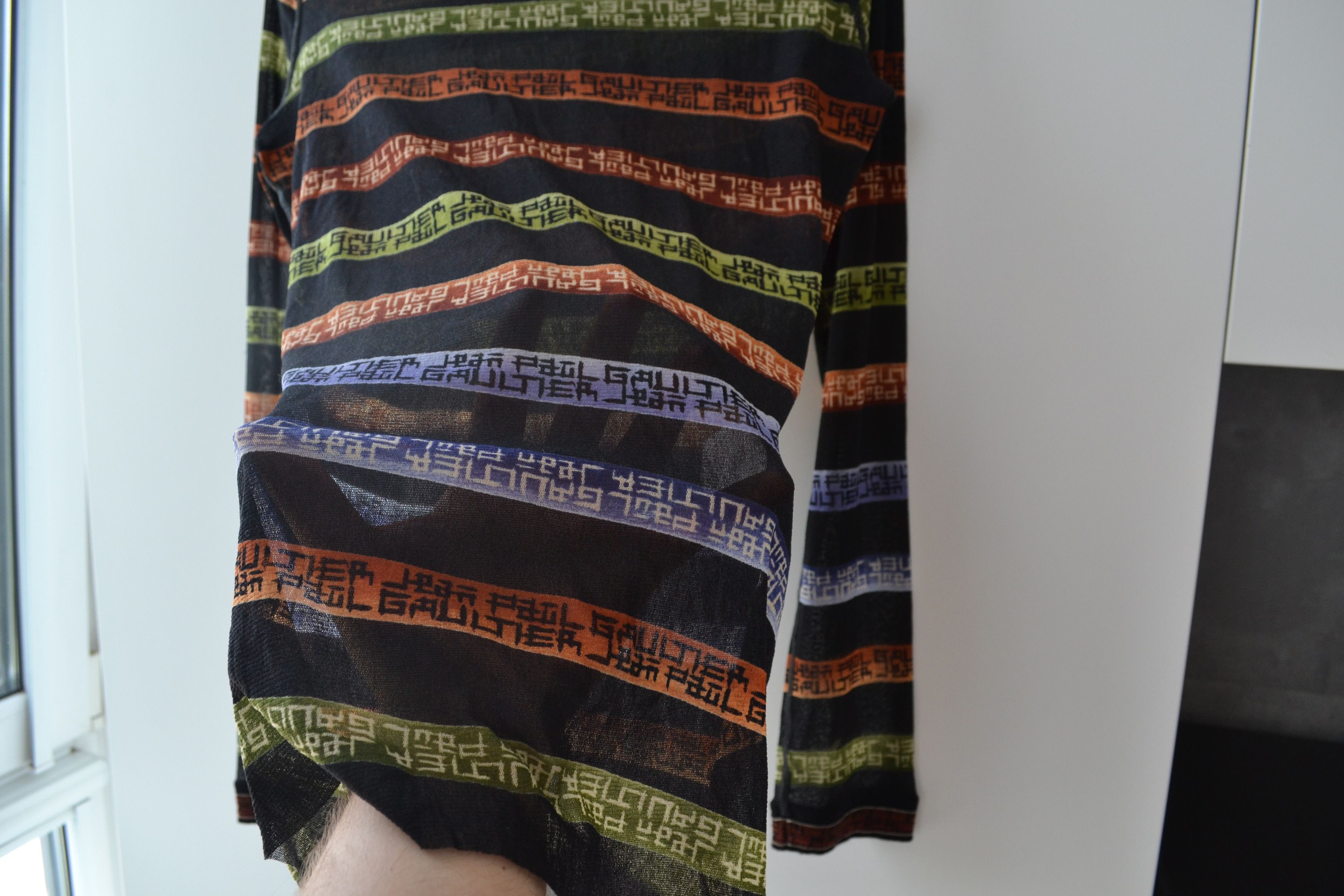 Jean Paul Gaultier × Vintage 🌱 Jean Paul Gaultier Long Sleeve Mesh Top Pixel Print 90s Size L / US 10 / IT 46 - 2 Thumbnail