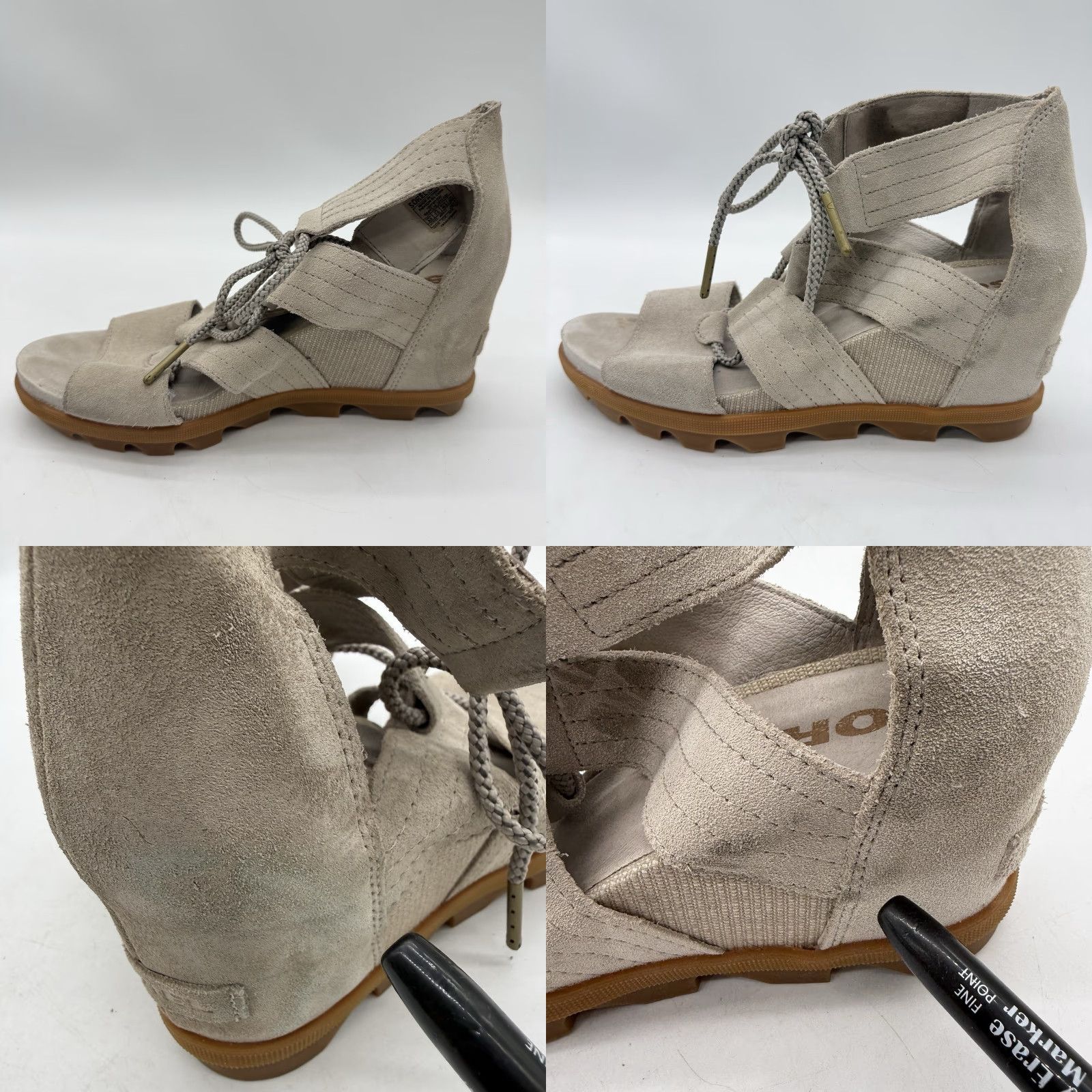 SOREL Sorel Joanie Open Toe Gladiator Sandal Womens 9.5 Beige Suede Lace Up Wedge Shoes Size US 10 / IT 40 - 8 Thumbnail